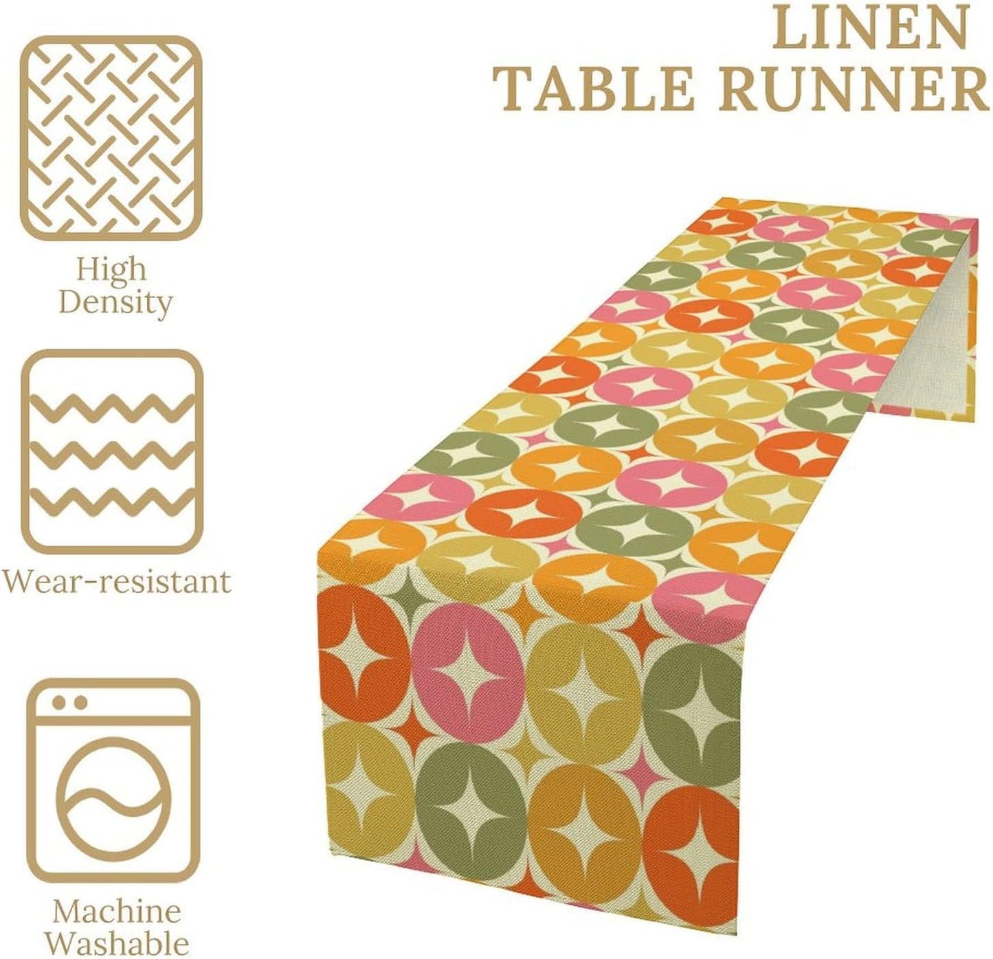 Mid Century Table Runner, Flag Retro Atomic Starburst 1950s Abstract Geometric Space Tabletop Decoration for Home Kitchen Restaurant Table Flag 13x108 Inch