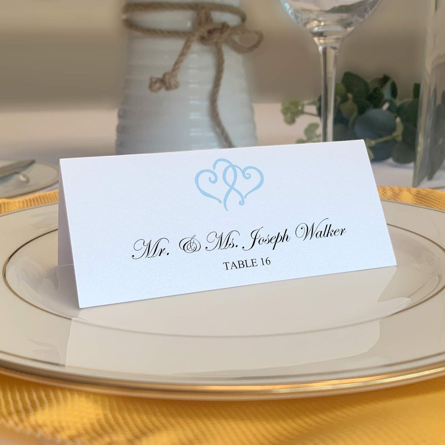 Linked Hearts Place Cards, Light Blue (Choose Color), Set of 150, Pre-cut and Scored - Wedding, Party, Dinner, and Special Events - Made in the USA