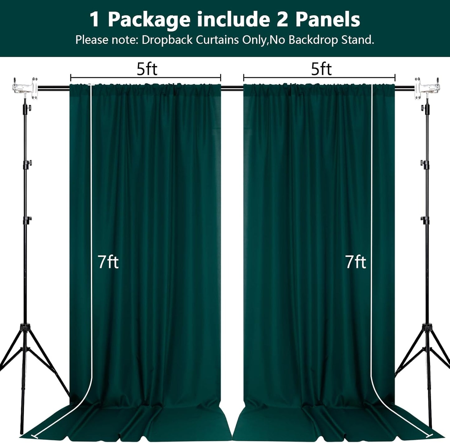 MEETSKY Hunter Green Backdrop Curtains for Parties Wedding Curtains Rod Pocket Green Photo Curtains Backdrop Sliding Drapes Backdrop Curtains for Birthday Party Photography, 5ft x 7ft, 2 Panels