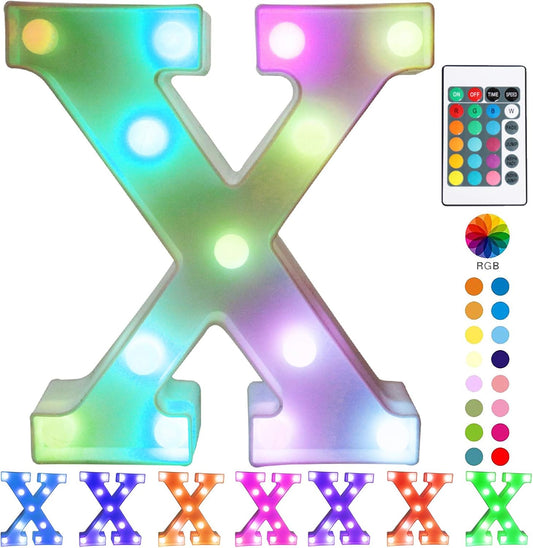 Pooqla Colorful LED Marquee Letter Lights with Remote – Light Up Marquee Signs – Party Bar Letters with Lights Decorations for The Home - Multicolor X