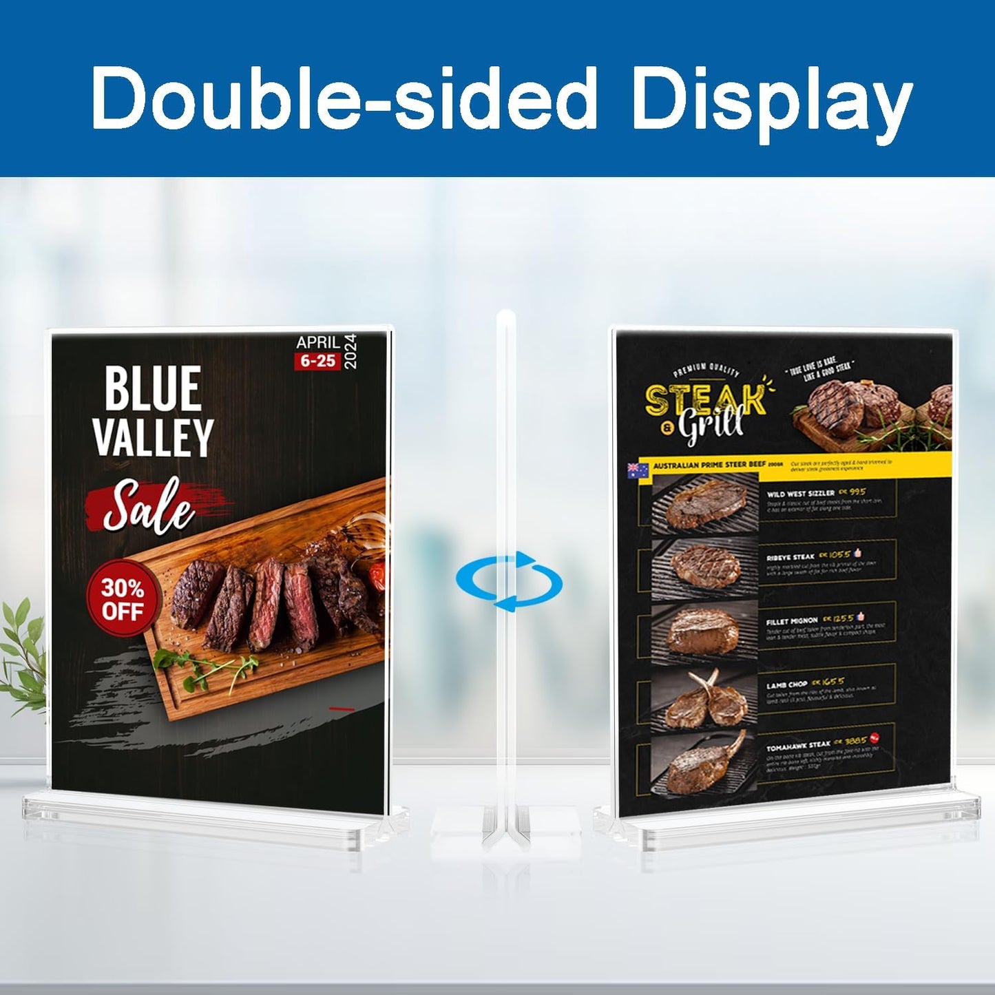BlueValley Clear Acrylic Sign Holder 5x7 Vertical Double Sided Acrylic Photo Picture Frame for Office Desk, Table Sign Holder for Store, Rrestaurant, Hotel, Cafe, Show Fairs, Vendor-for Brochure Flyer Menu Document-6 pack