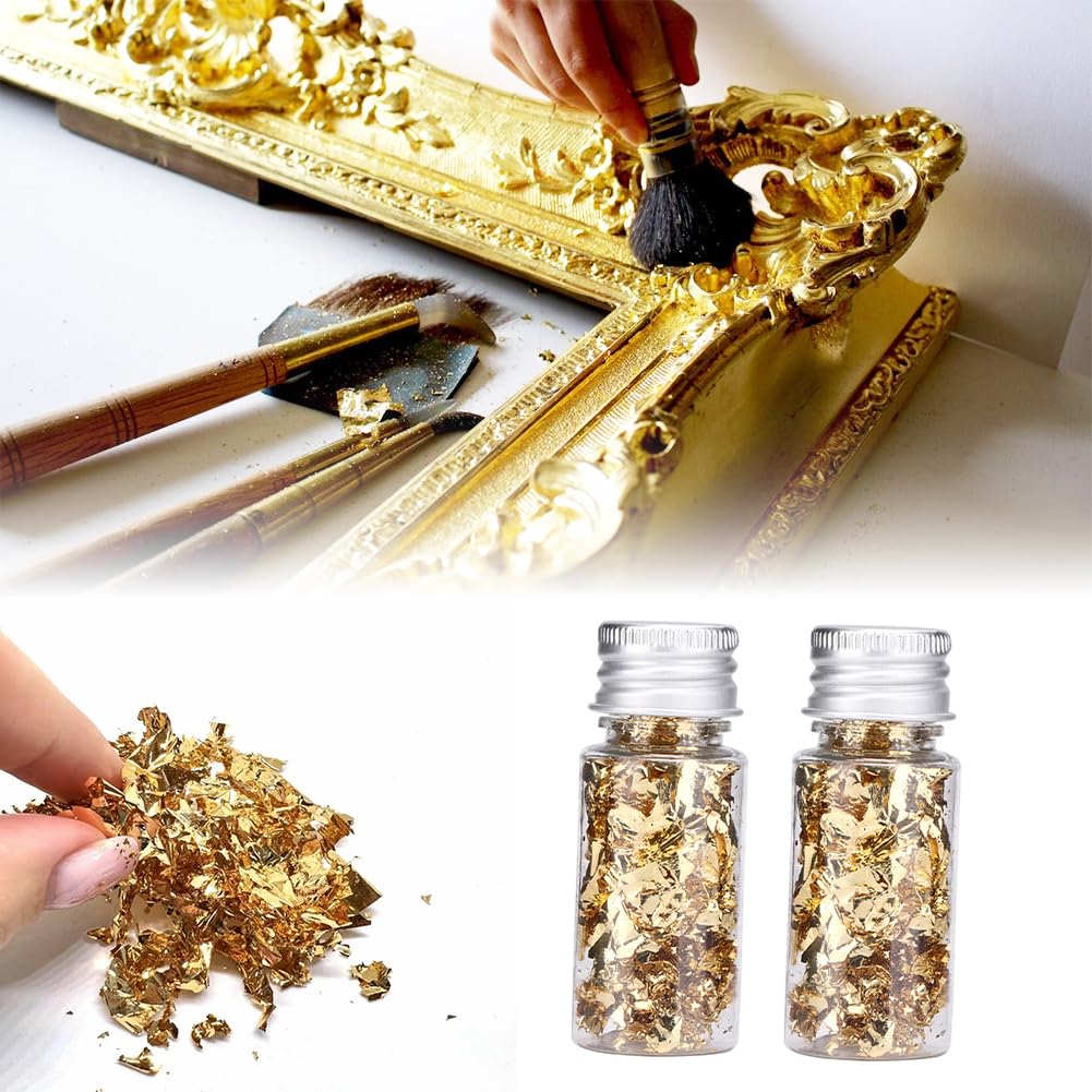 Lwuey Decorating Flakes, Gold Leaf Cake Decoration Flake Goldlen Toppers Gilding Foil Decor Imitation Metallic Decorative Drink Cooking Chocolates Cakes Drinks Dessert Cupcake Makeup 4PCS