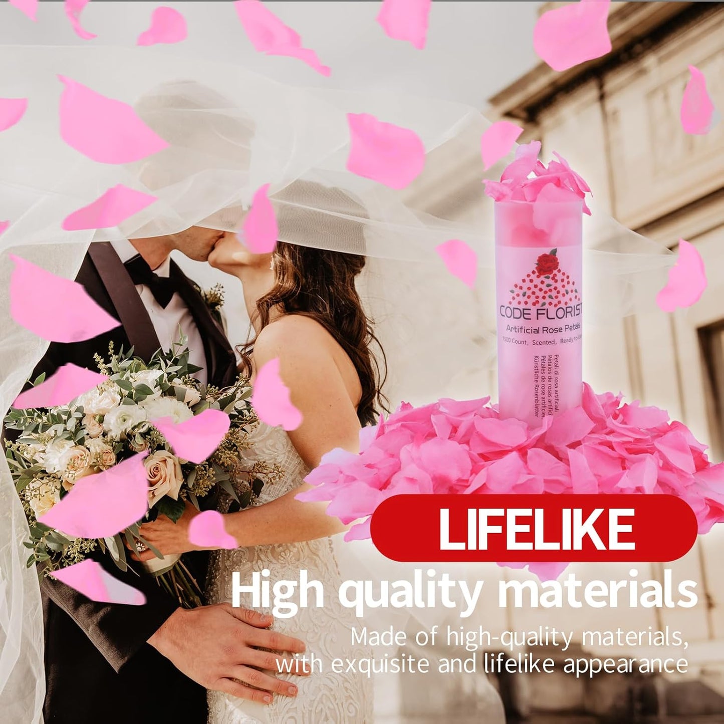 CODE FLORIST 1500 PCS Silk Rose Petals for Valentine's Day,Fake Rose Petals for Romantic Night,Wedding,Proposal Anniversary Flower Decorations(Separated,Scented,Light Pink&Hot Pink)