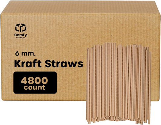 Comfy Package [Case of 4,800] Kraft Paper Straws, 100% Biodegradable & Ink-free, Straws for drinking and Crafts - Kraft