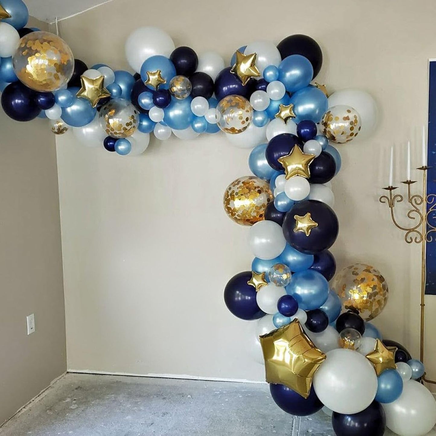 Metallic Chrome Blue Gold Balloons - 52 PCS 12 Inch Latex Balloons with Gold Confetti for Birthday Party Decorations