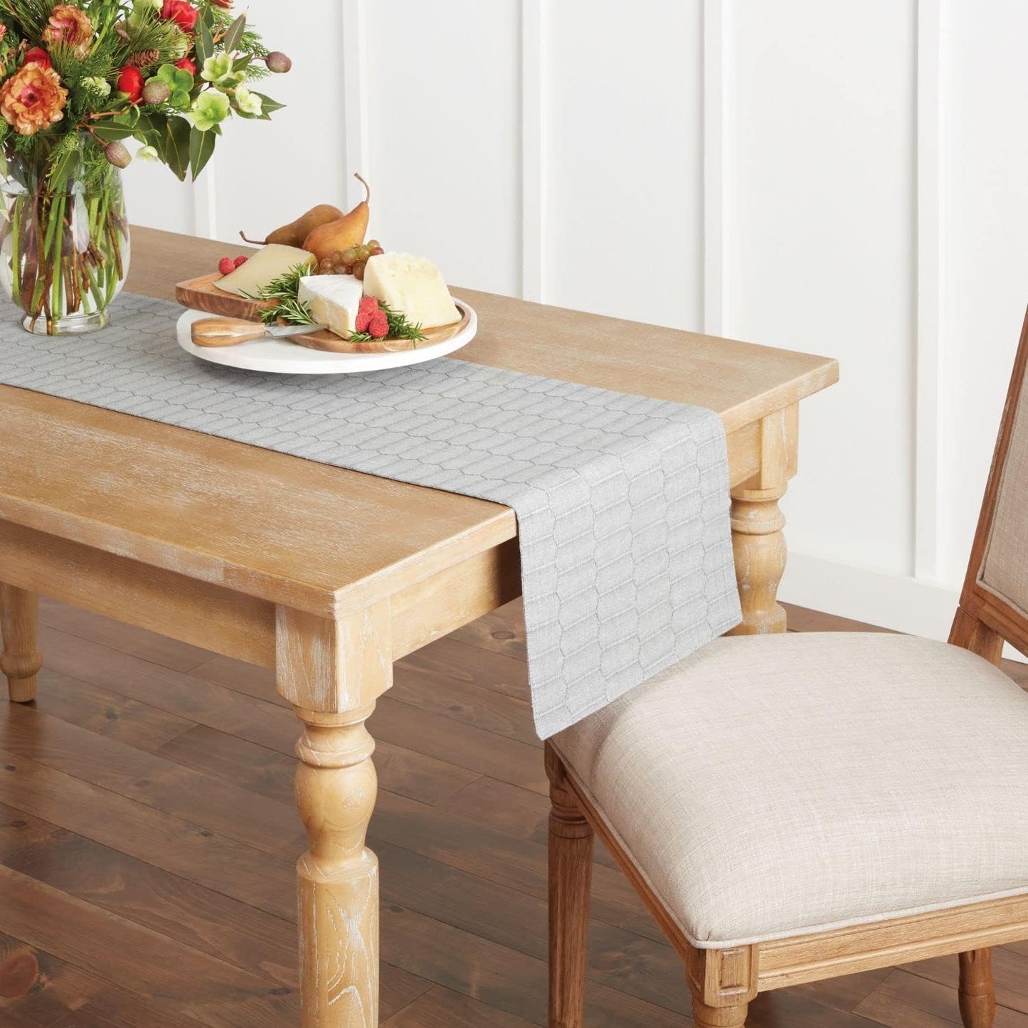 Martha Stewart Honeycomb Modern Farmhouse Reversible Table Runner, Charcoal Grey, 15"x72"