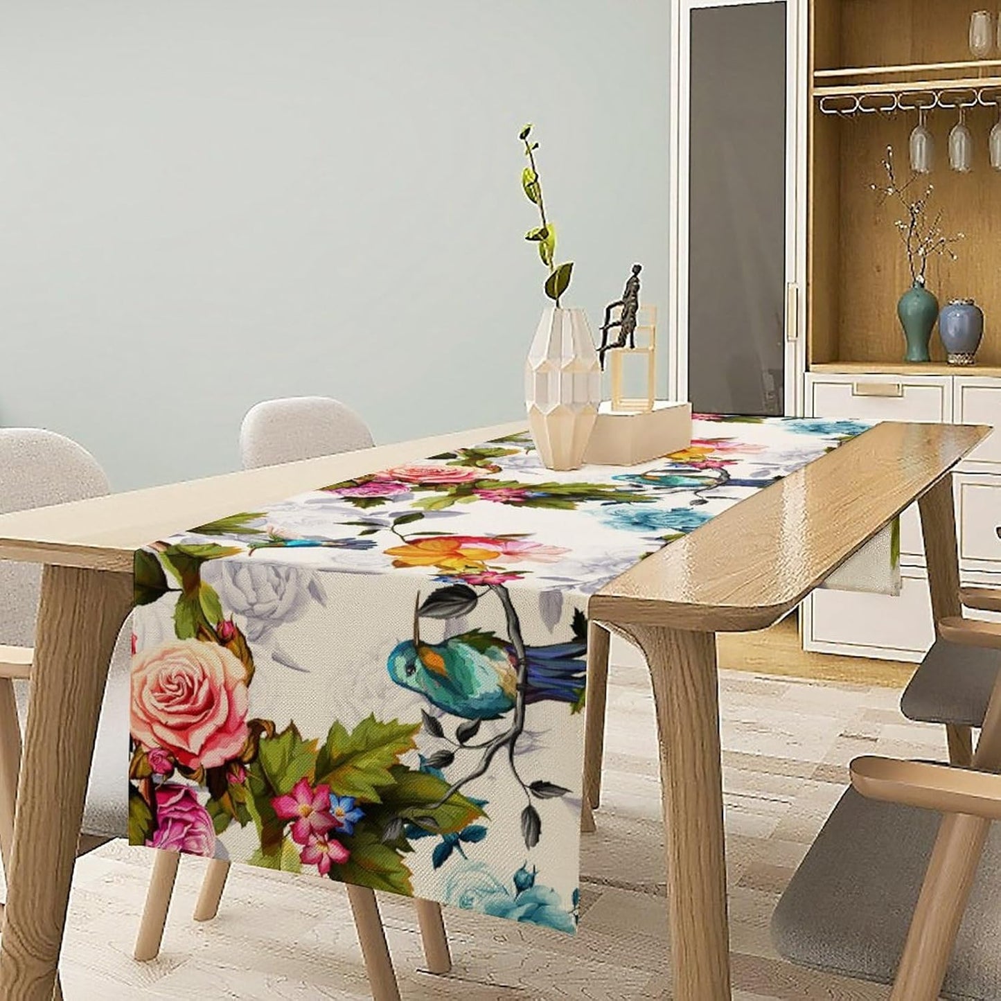 Hummingbird Table Runner,Vintage Floral Country Style Table Cloth Home Kitchen Restaurant Party Decoration 13x36 Inch