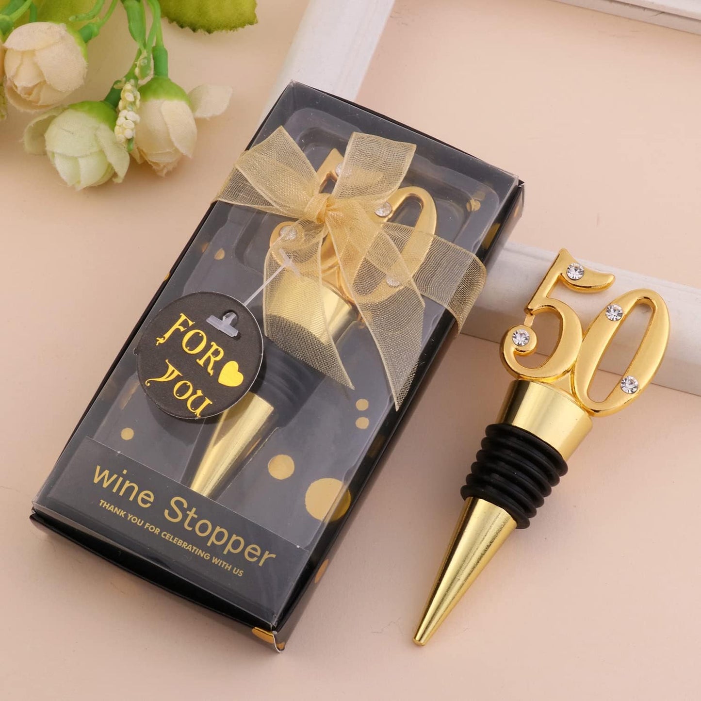 12 Pack 50th Birthday Party Favors-50 Years Old Wine Stopper for 50th Wedding Anniversary Party Souvenrs, Black and Gold Theme Birthday Party Gifts Decorations for Guests (black 50, 12)