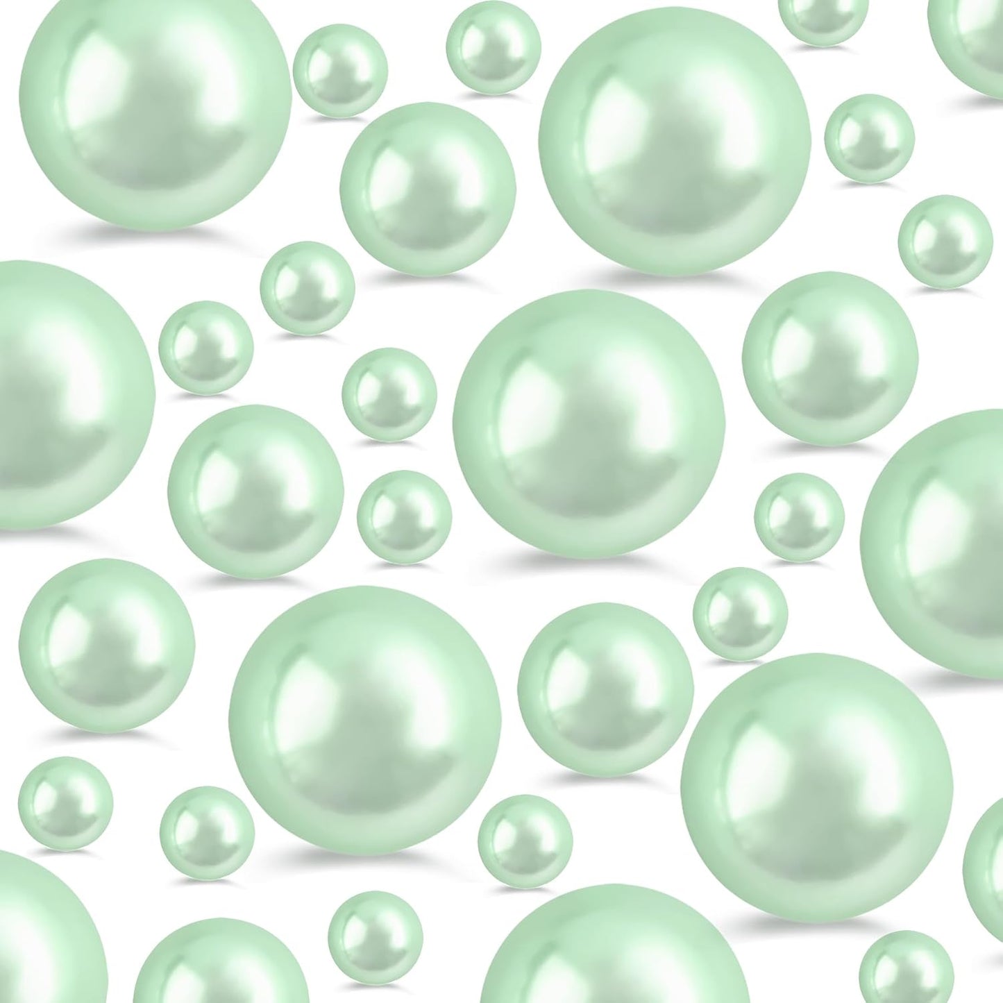 260Pcs LightGreen Glossy Beads for Centerpiece Decor, Artifical Pearls Vase Filler, Makeup Brush Beads, No Hole Round Pearl Beads for Wedding Birthday Christmas Party Home Decor(18mm 14mm 6mm)