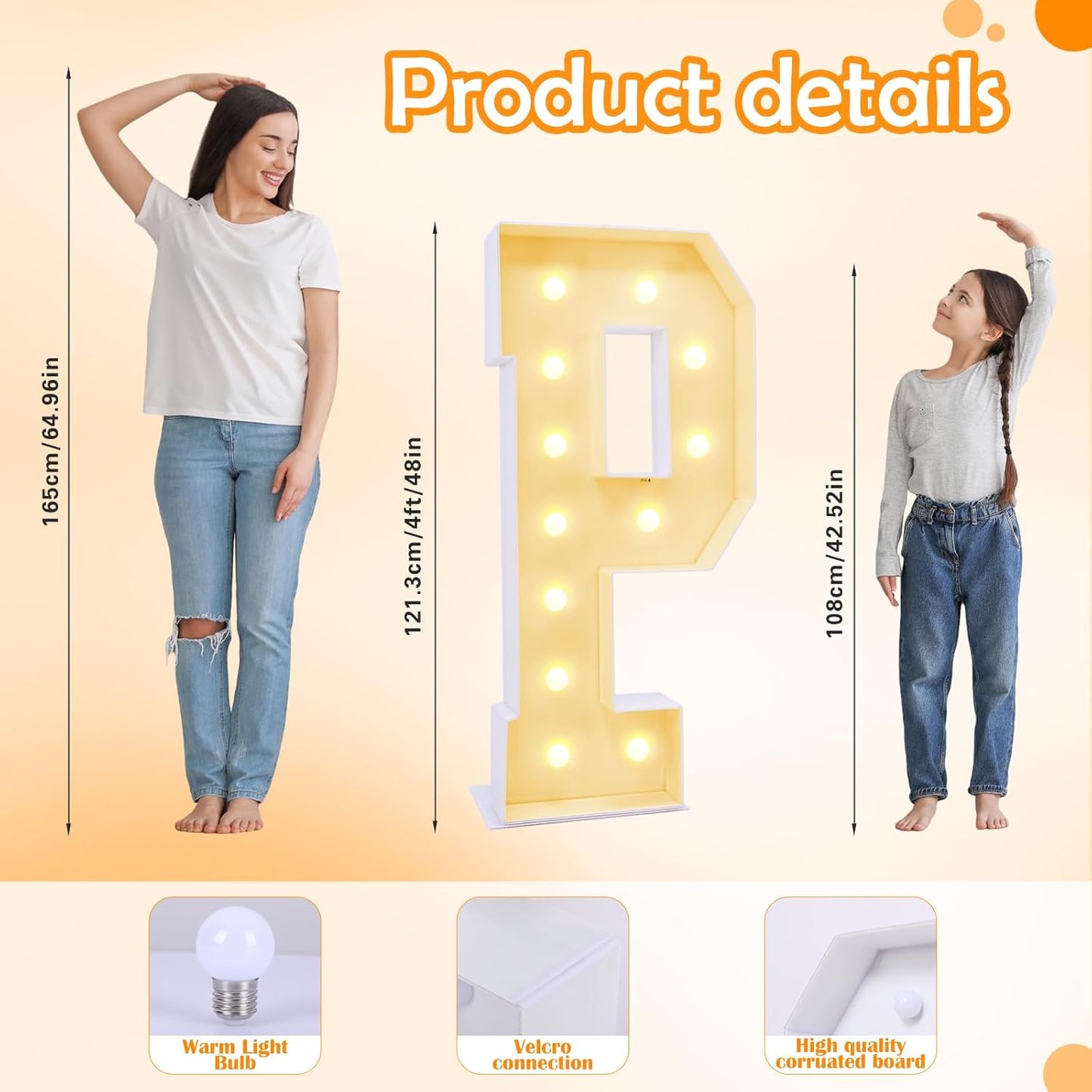 4ft Marquee for Letters P, Large Light up Letters, Multifunctional Large Marquee for Letters 4 Feet Tall for Party Decorations, Letter Balloons, Wedding Decor, Proposal Decorations (Letters P)