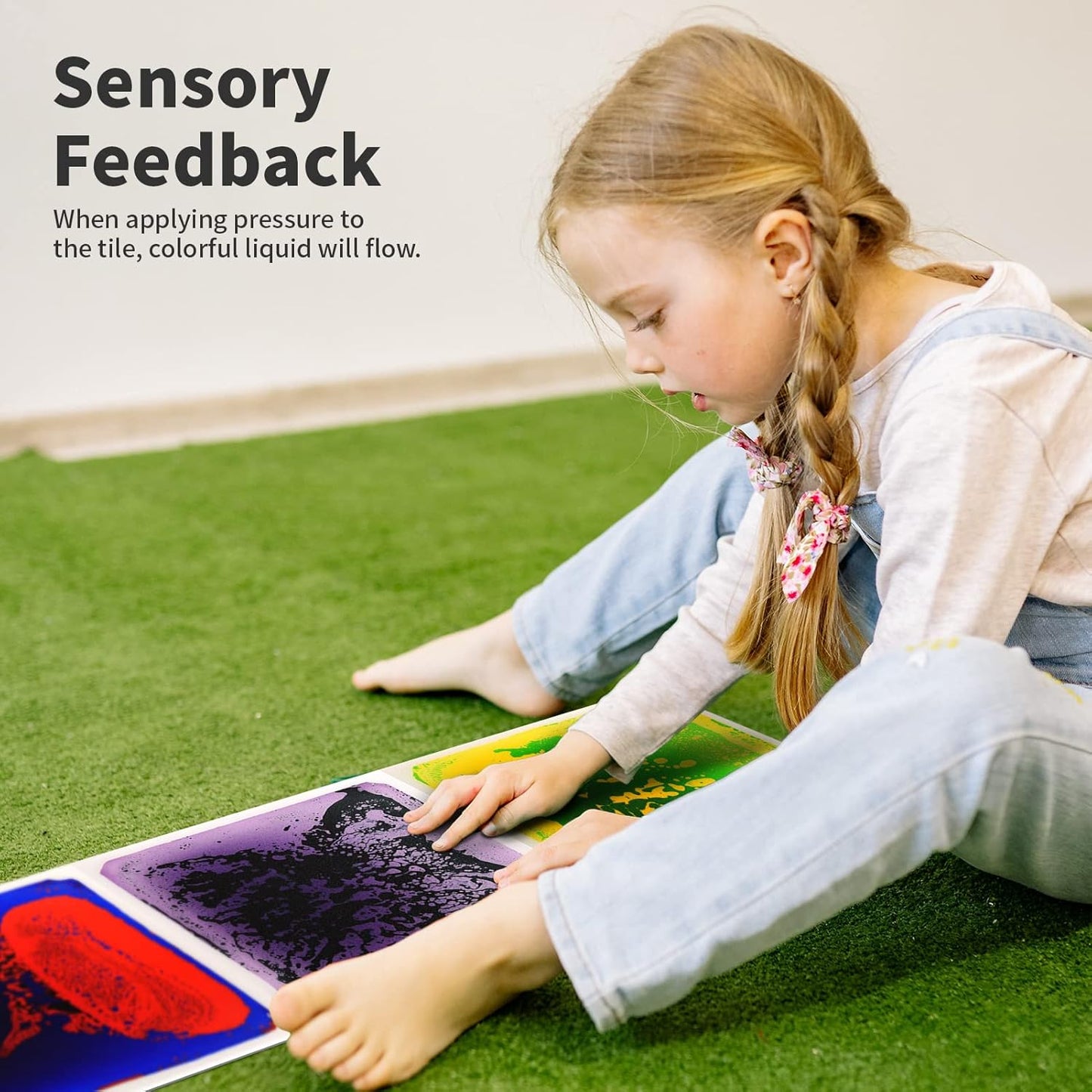 Art3d Liquid Sensory Floor Activity Tiles, 11.8"x11.8" Square, Multicolor, 6 Tiles