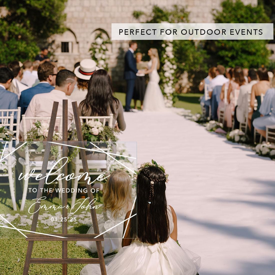 Andaz Press Custom Large Wedding Acrylic Sign, 16 x 24 Inches, Geometric Welcome, Personalized Sign, Welcome Sign For Modern Wedding Theme Wedding Decorations