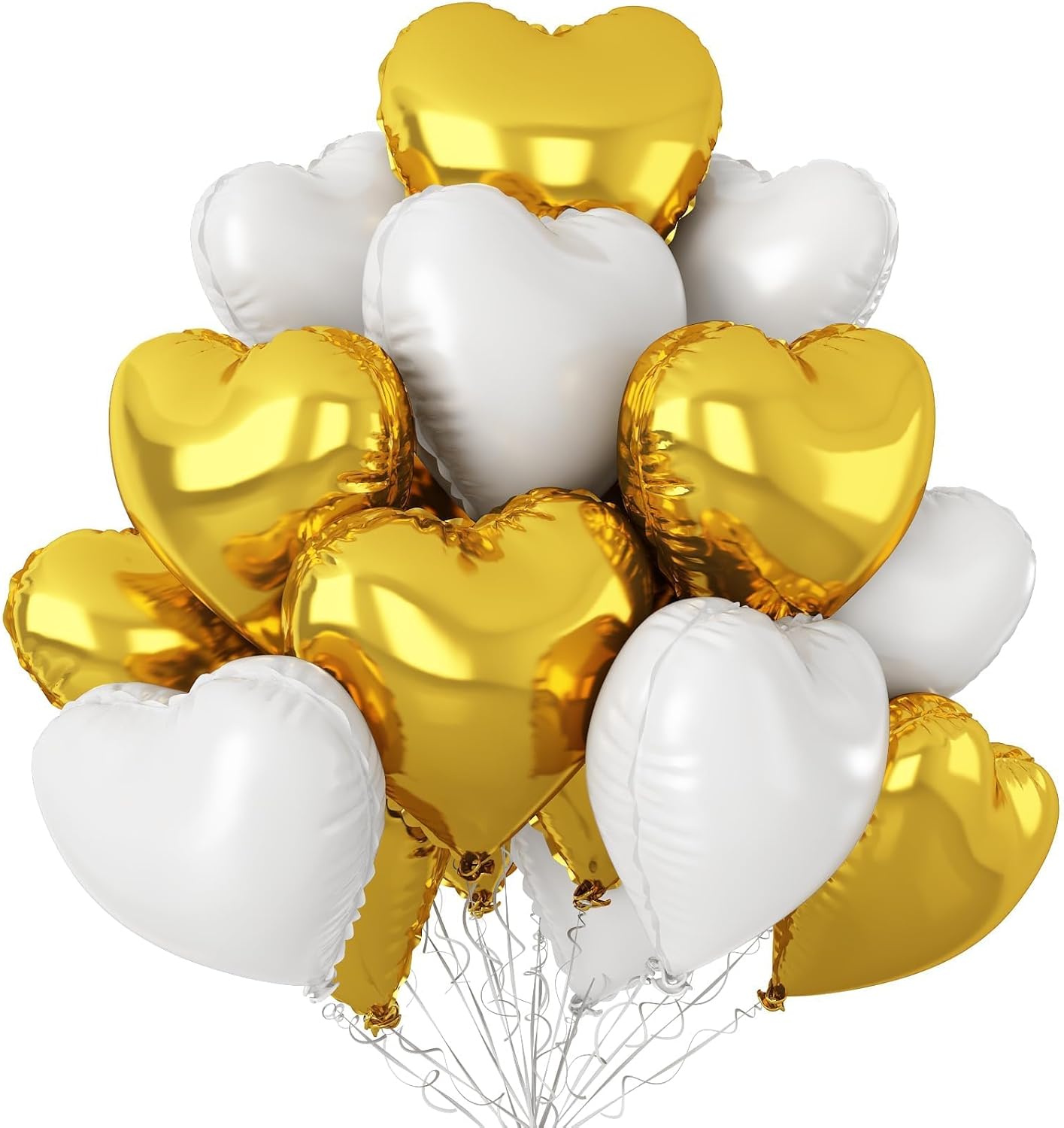 Gold White Heart Balloons,12Pcs 18 Inch Metallic Gold Cream Foil Love Heart Shaped Balloons for Birthday Party Wedding Engagement Anniversary Graduation Baby Shower Valentines Day Decorations