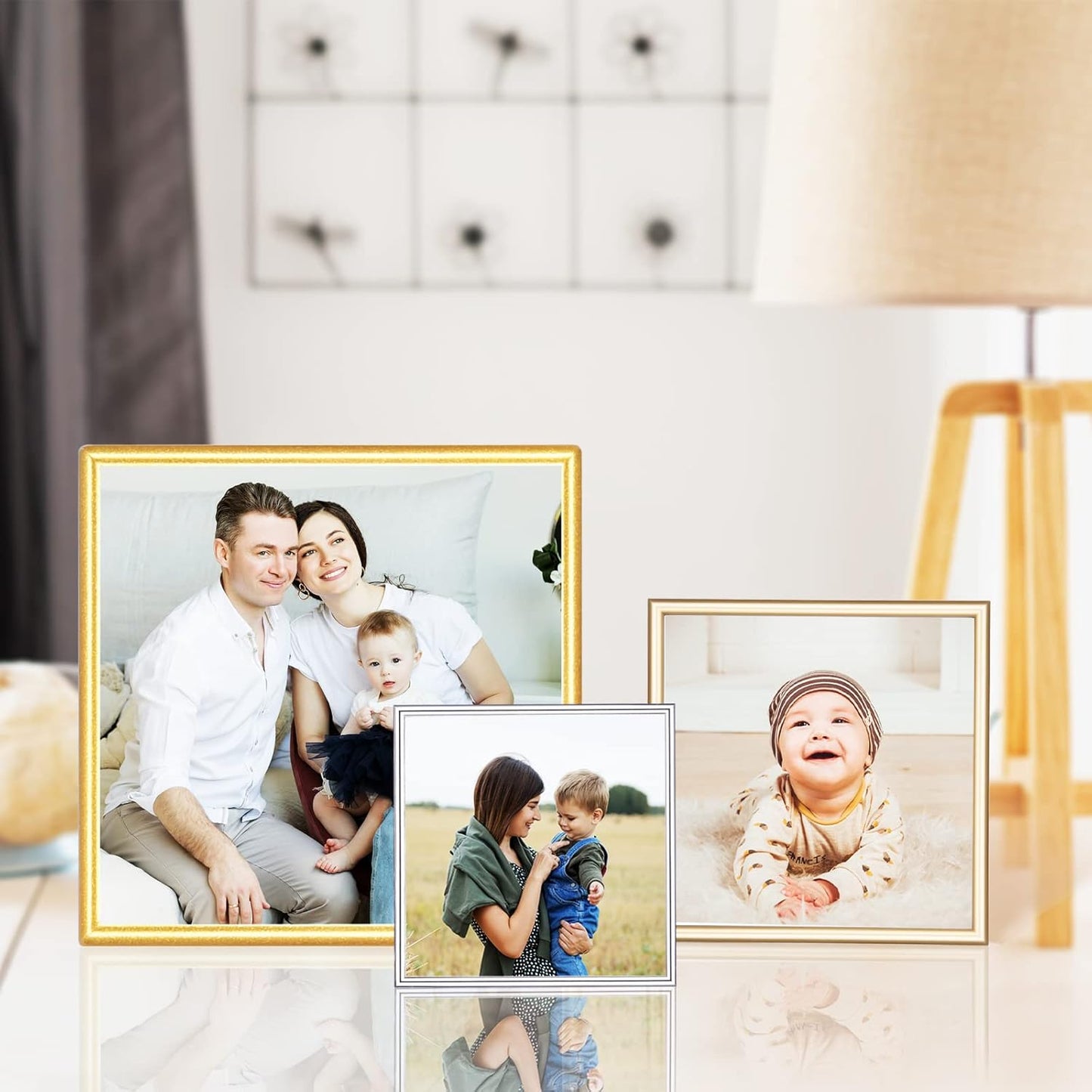 5x5 Picture Frame Set of 2, Matte Gold Modern Simple Thin Aluminum Metal Photo Frames with HD Real Glass, Display for Tabletop and Wall Collage, 2 Pack