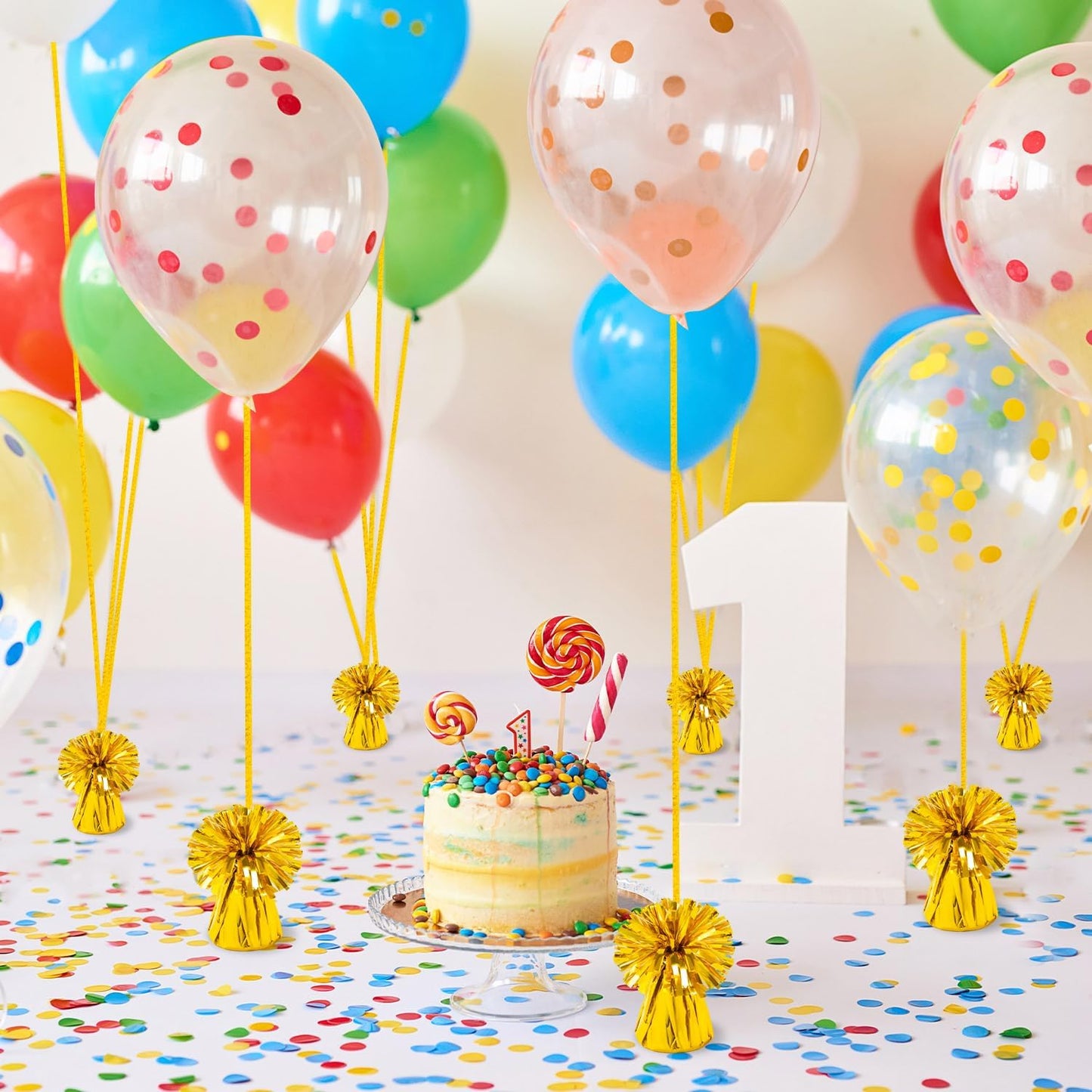 24 PCS Balloon Weights Metallic Anchor, Balloon Holder Heavy Weights with and 1 Roll Iridescent Crimped Ribbon for Balloons Table Party Favor Birthday Decor(Gold)