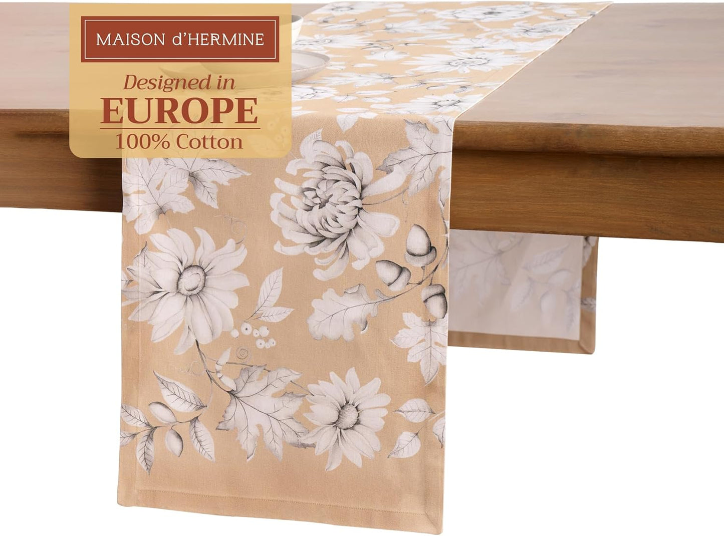 Maison d' Hermine Table Runner 100% Cotton Single Layer Table Runners 72 inches Long for Thanksgiving Christmas Decorations Home Kitchen Dining Party Wedding (Pretty Autumn, 14.5" x 72")