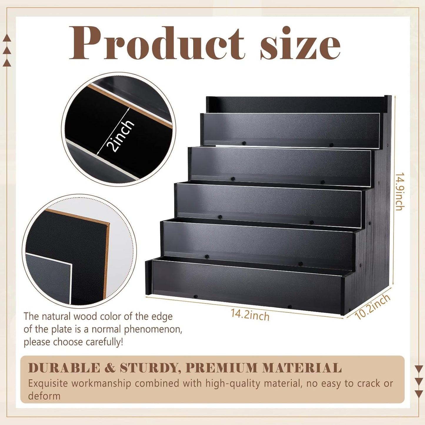 5 Tier Greeting Card Display Stand Black Bamboo and Acrylic Sticker Display Stand Trading Card Holder Retail Photos Shelf for Vendors Craft Collection & Show