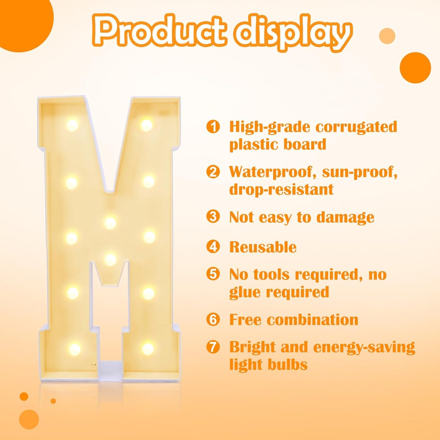 4ft Marquee Light Up Letters M, Marry Me, Large, Yellow, Plastic, 4 Feet Tall for Party Decorations (Letters M)