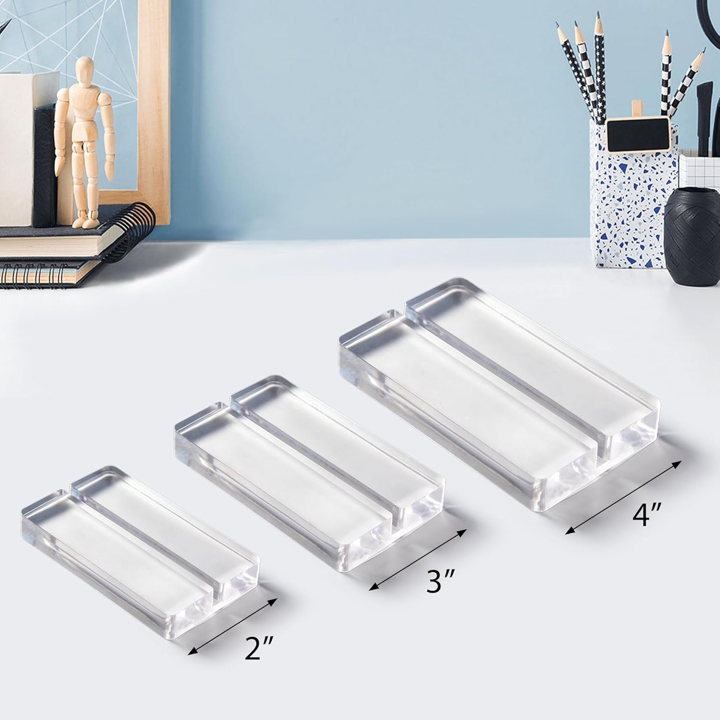 Acrylic Place Card Holders - 4 Inch Clear Table Number Holders Display Stand for Wedding Sign Name Card Menu Photos, Table Number Stands for Party Office Events Meeting Decoration, 20 Pack