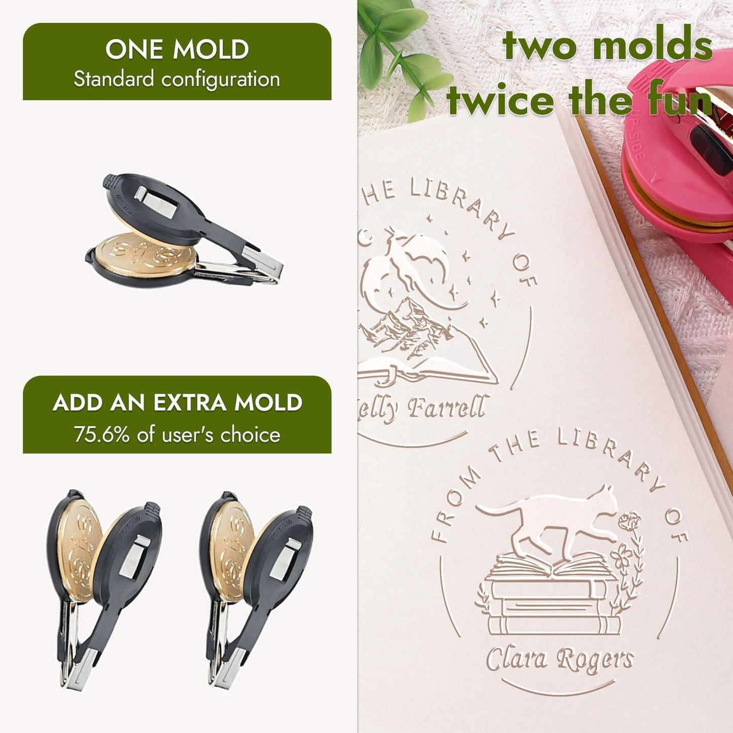 Upgraded Book Embosser Personalized | Custom Book Stamp | Storage Gift Box Set - Include Magnetic Bookmark and Eternal Pencil & 20 pcs Foil Sticker for Hardcover Books, Envelopes, Leather