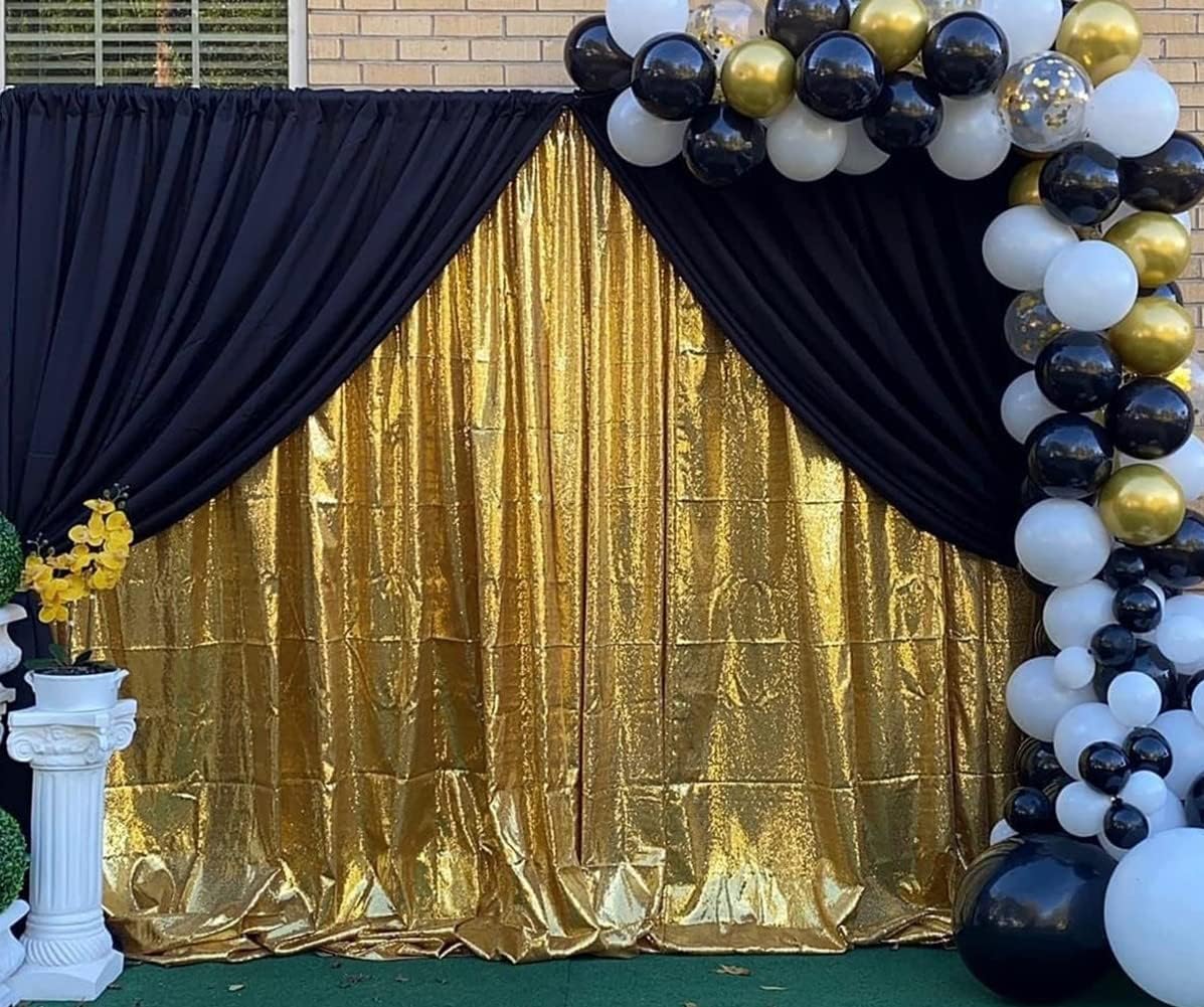 Poise3EHome 6Ft x 6Ft Gold Sequin Backdrop Curtain, Glitter Thick Satin Gold Background Drapes, Sparkly Opaque Photography Curtain, Sequence Xmas Thanksgiving Backdrop for Wedding Party Holiday Decor