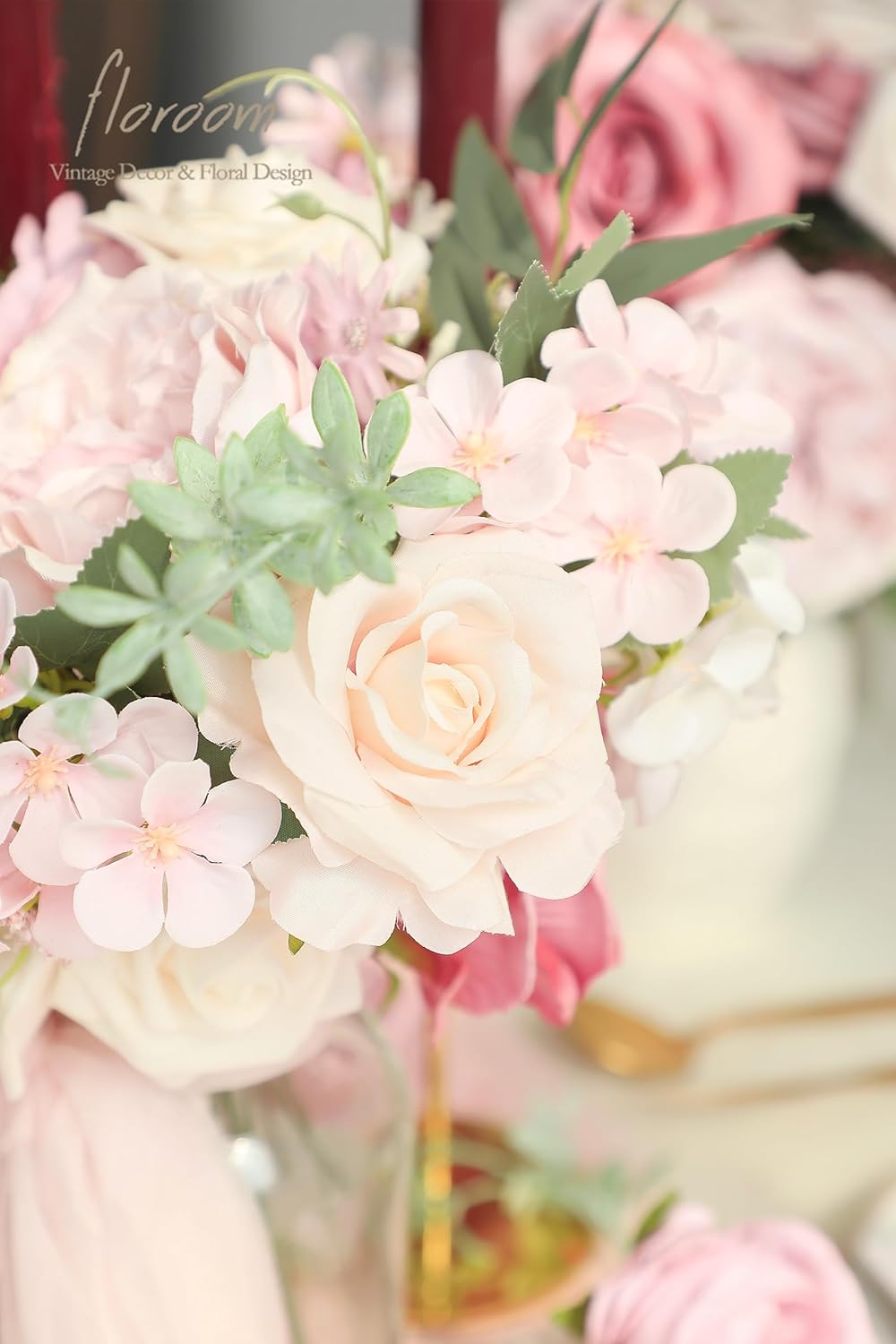 Floroom Dusty Rose Cream Artificial Flowers Fake Roses Peonies and Greenery Combo Box Set for DIY Wedding Bouquets Bridal Shower Centerpieces Floral Arrangements Party Tables Home Decorations