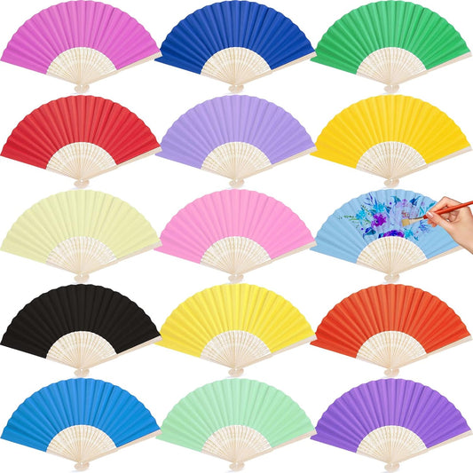 DomeStar 15 Pcs Paper Folding Hand Fans, 8.3 Inch Multicolored Paper Fans Handheld Decorative Accessories for Wedding, Outdoor Party Favors, Bridal Shower DIY Rainbow Party Decorations