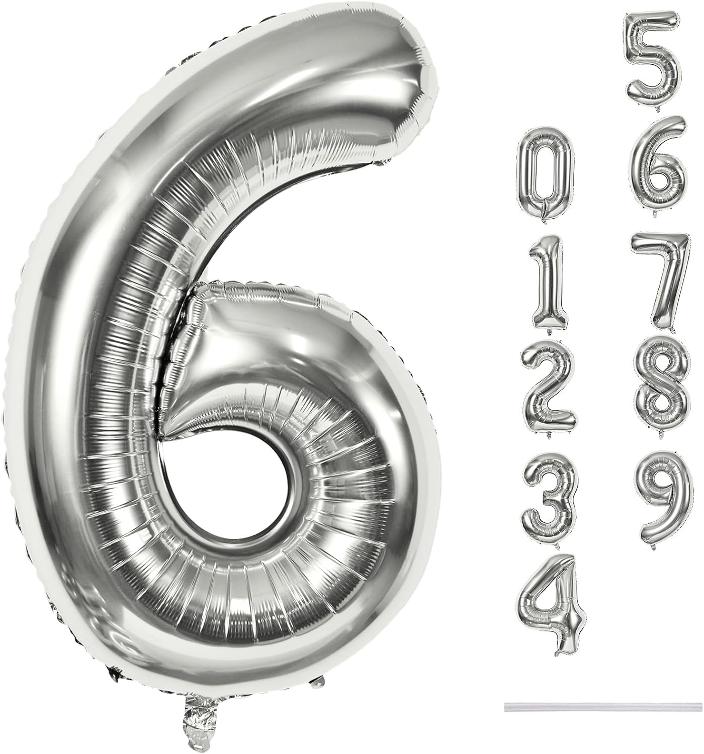 40" Silver Number 6 Balloon for Girls Boys, Large Self Inflating Helium Foil Number Balloons Set 0-9 for Women Men 6th 16th 60th Birthday Anniversary Wedding New Year Party Decorations Supplies