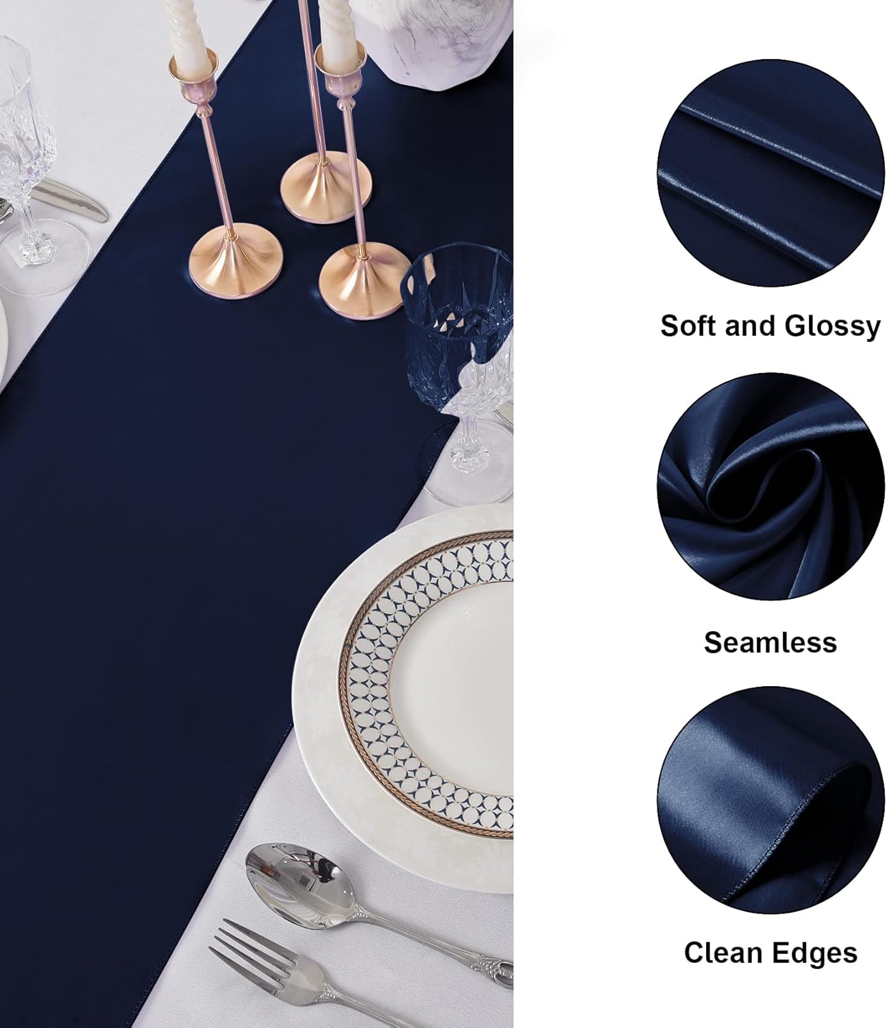24Pack Table Runner 12 x 108 Inches Satin Silk Table Runner for Wedding, Birthday Party, Banquets, Graduations Decoration, fit Rectange and Round Table-Navy