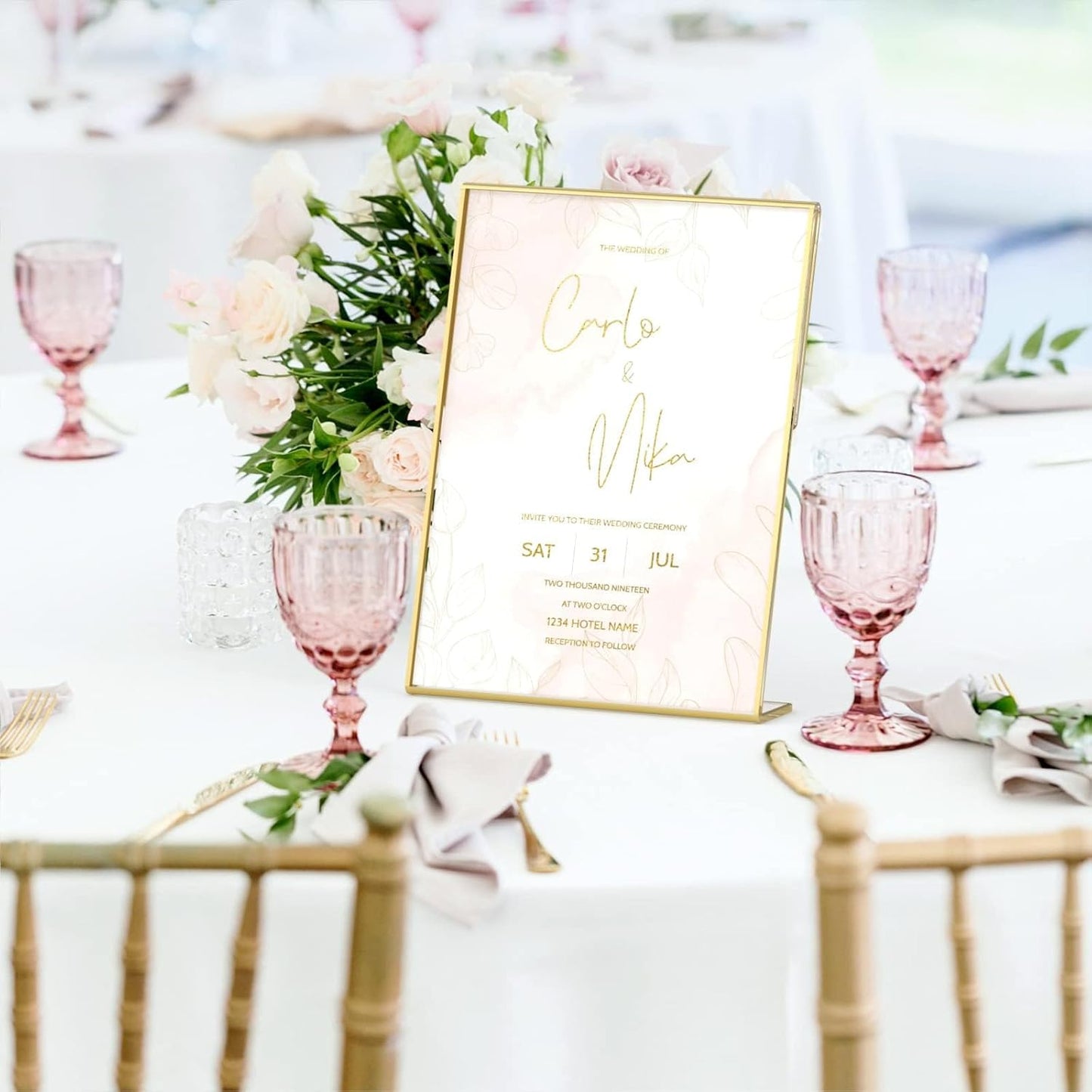 NIUBEE 8.5 x 11 Gold Frames, 6 Pack Acrylic Slanted Back Gold Picture Frames for Signs, Menu, Flyer and Art Display, Perfect for Wedding, Party, Event, Shop