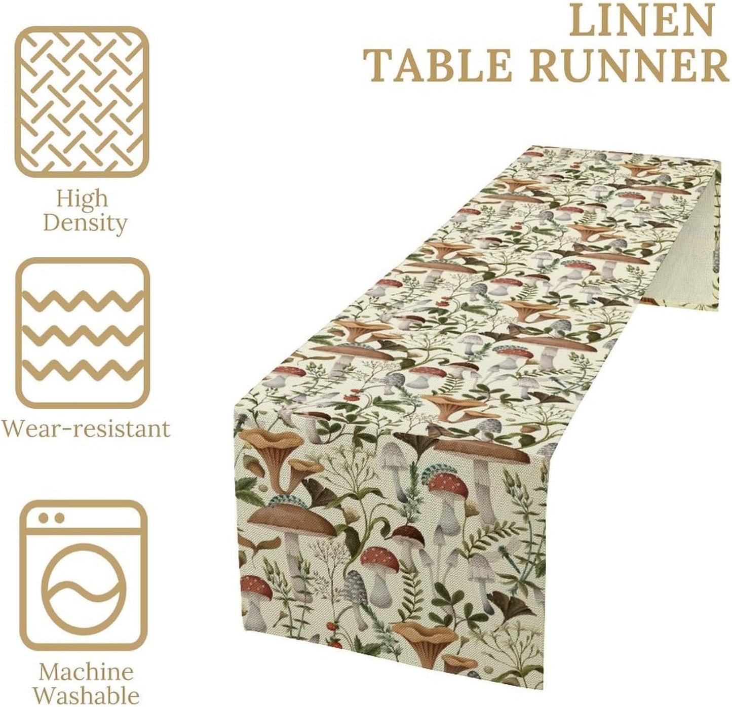 Mushroom Table Runner,Vintage Forest Flower Plant Print Table Runner for Kitchen Dining Table Home Party Decoration 13x36 Inch