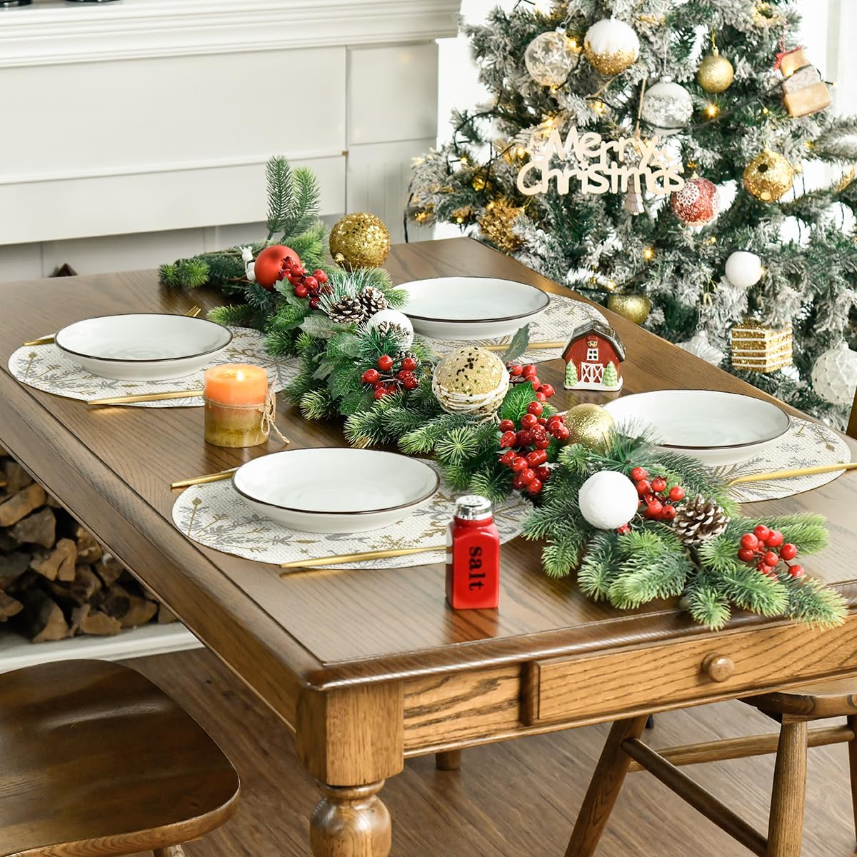 Artoid Mode Beige Snowflake Let It Snow Winter Placemats Set of 6, 14 Inch Seasonal Christmas Xmas Round Table Mats for Dining Decoration