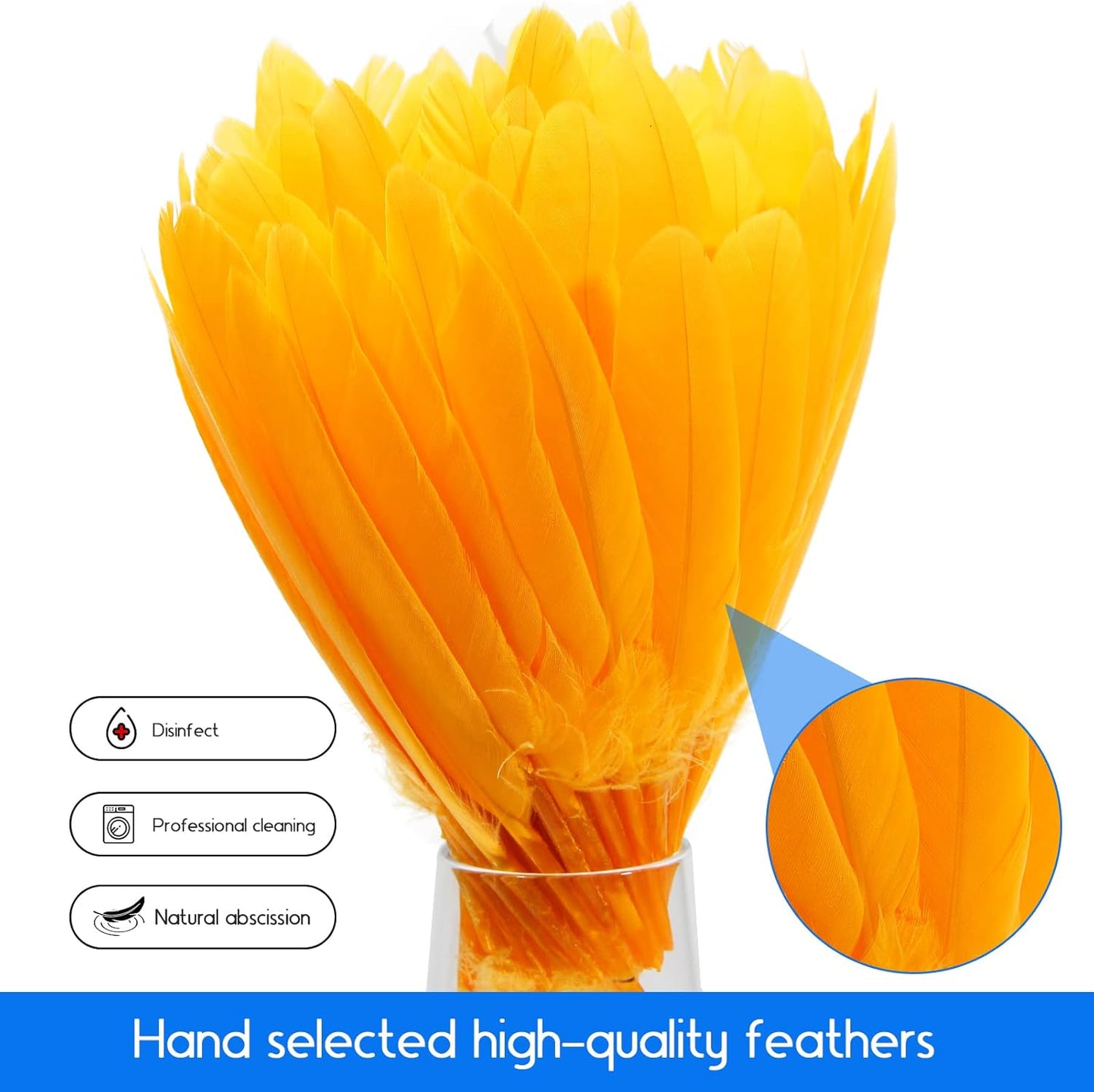 FeelfunFeather 120pcs Golden Yellow Goose Cochettes Feather Natural Bulk 4-6 inch 10-15cm for Wedding Party Christmas Halloween Decorations DIY Crafts