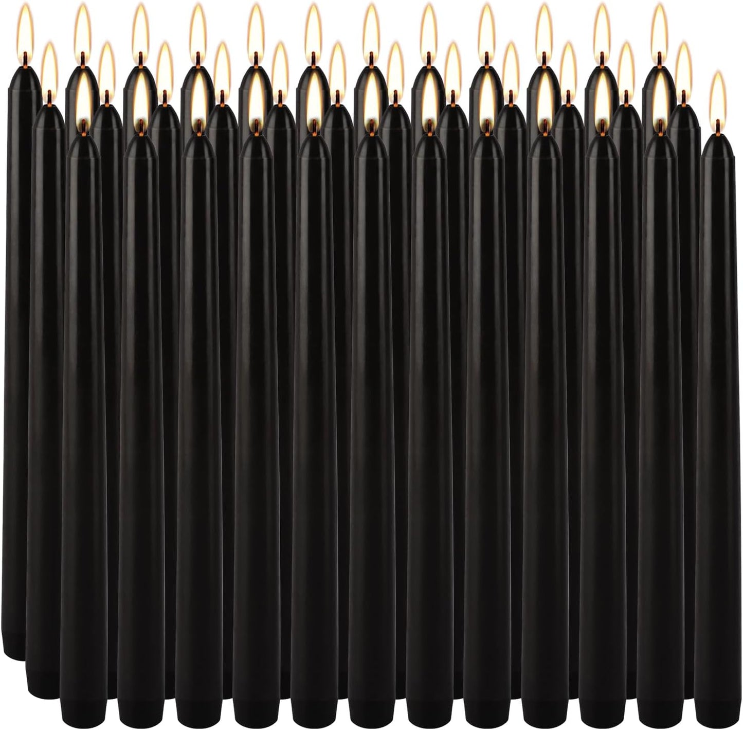 36-Pack 10-Inch Black Taper Candles - Drip-Free Unscented, Long Burning for Dinner Parties, Halloween, Home Decor, Spells & Rituals, Meditation, Prayer (25.4 cm)