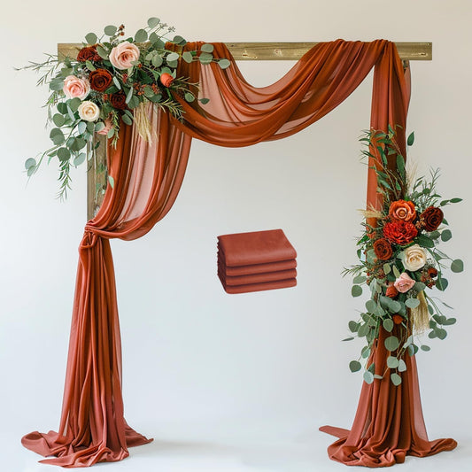Wedding Arch Draping Fabric 4 Panels 28.7" x 20FT Terracotta Sheer Chiffon Backdrop Drapes for Wedding Ceremony Birthday Party Bridal Shower Outdoor Decoration