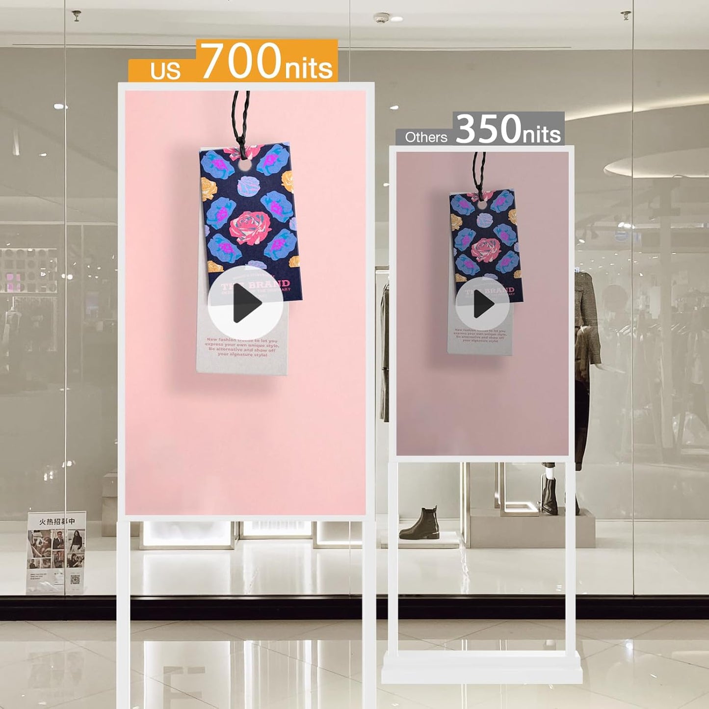 32 inch Digital Signage Kiosk LCD Advertising Display Menu Displays Indoor Floor Standing Vertical Poster White 2+32GB 2K 700nits Android OS with USB