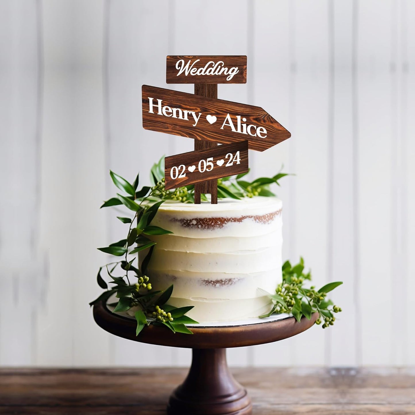 Personalized Rustic Wedding Cake Topper in Wood Custom Wedding Cake Topper with Names & Date