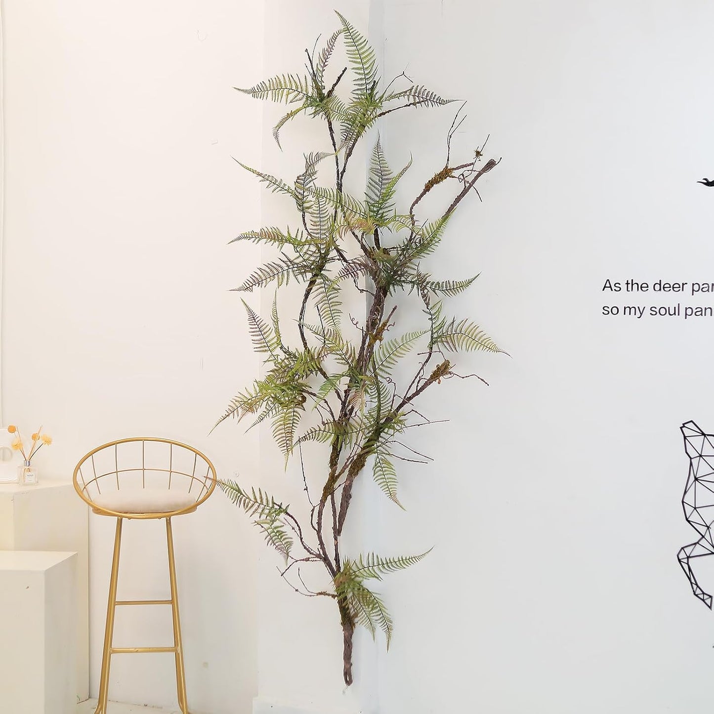 78.7 in Height Set of Artificial Tree Branches with 4pcs Persian Fern Leaves Fake Tree Vines Trunk Twigs Silk Moss Green Plants for Wall Hanging Home Wedding Backdrop Room Shop Decoration