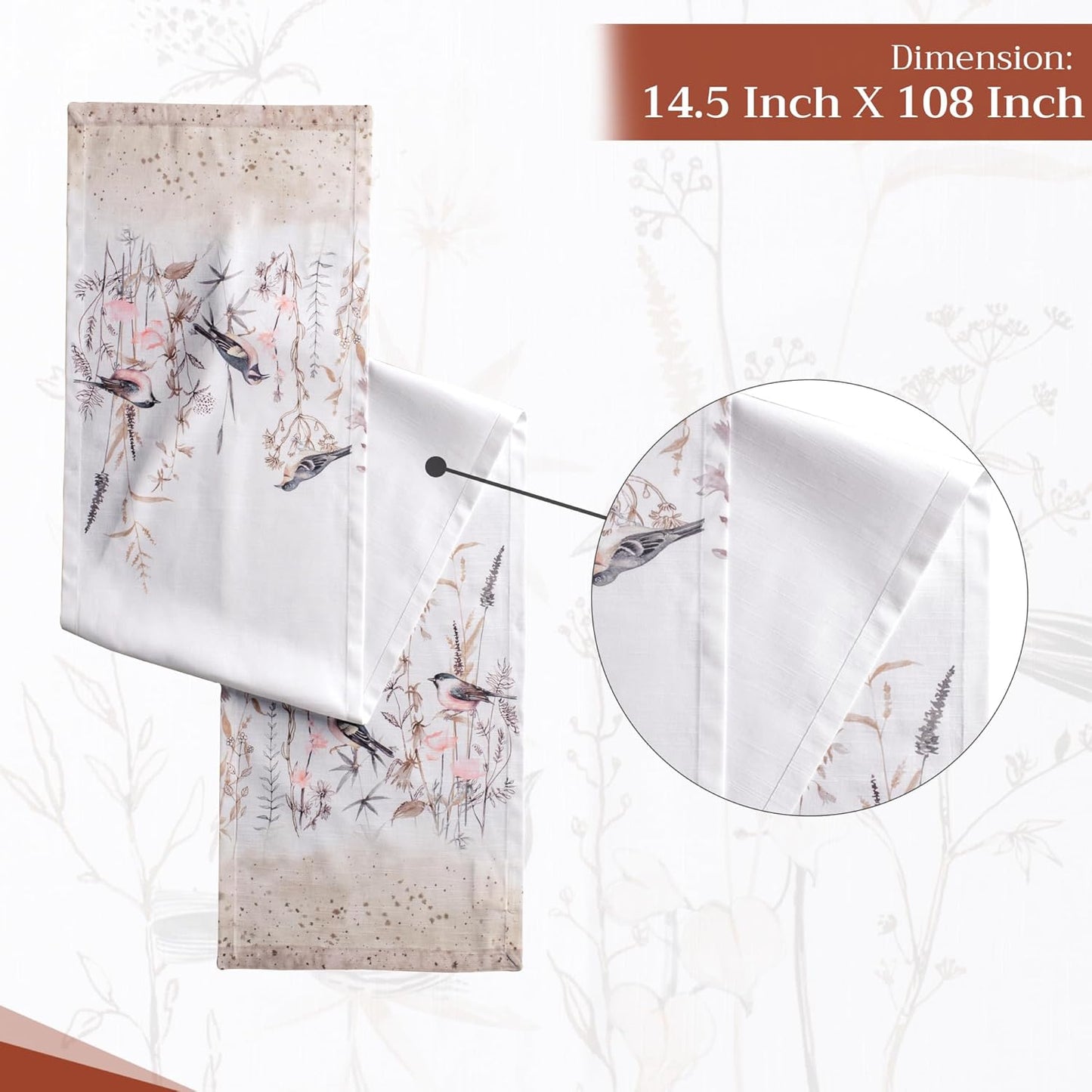 Maison d' Hermine Table Runner 100% Cotton Single Layer Table Runners 108 inches Long Decorative for Home Dining Party Wedding Bridal Shower Spring Summer (Meadow Florals - Brown, 14.50" x 108")