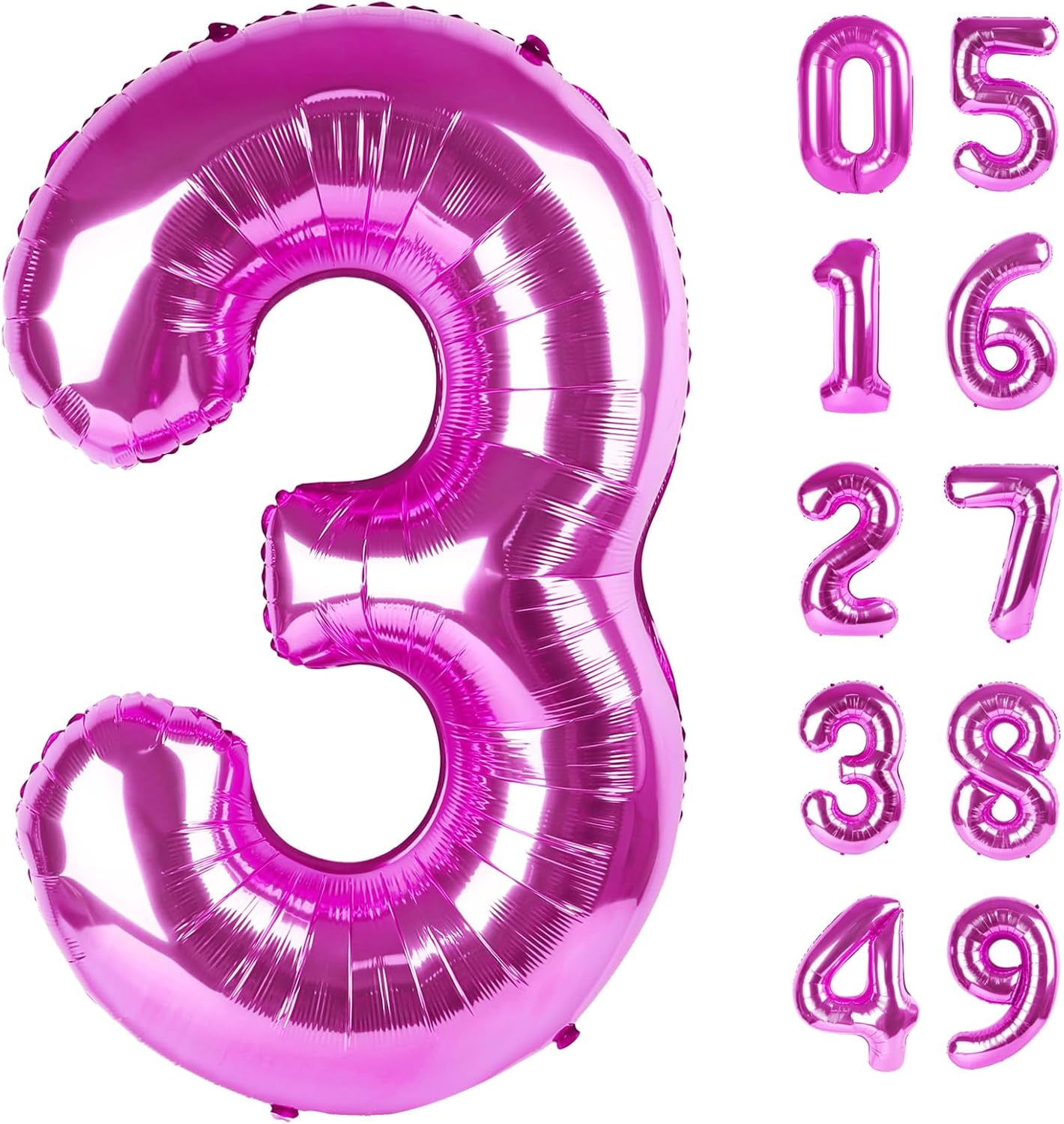 40 Inch Rosy Purple 3 Large Number Balloon, 3 13 23 30 33 36 Rosy Purple Birthday Party Decorations, Number Three Foil Balloons for Anniversary Party Graduations Celebration Supplies