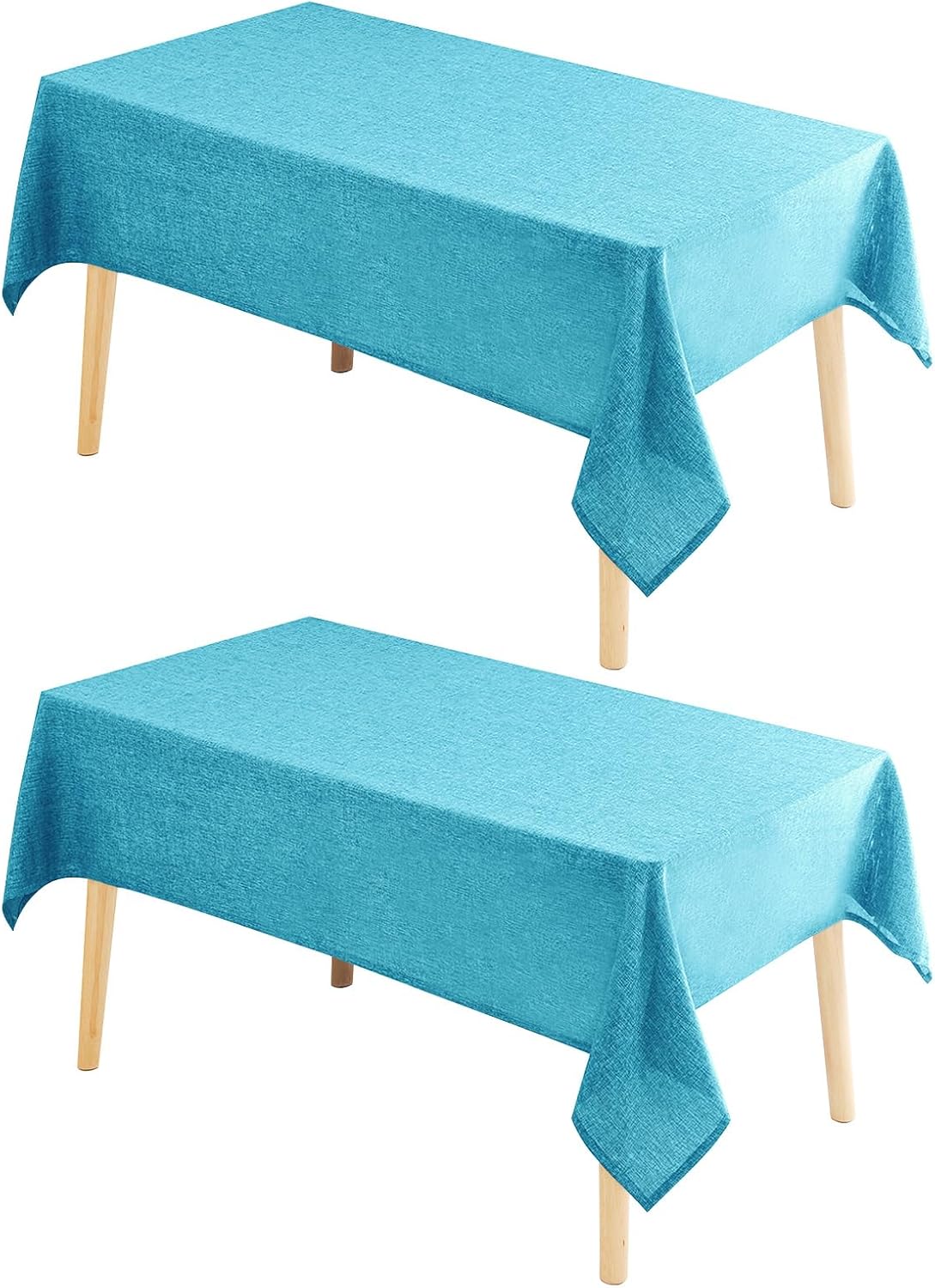 Hiasan 2 Pack Faux Linen Rectangle Tablecloth - Wrinkle and Stain Resistant Washable Table Cloth for Kitchen Dining Room Holiday Table Cover for Party Dinner, Teal, 70 x 140 Inch
