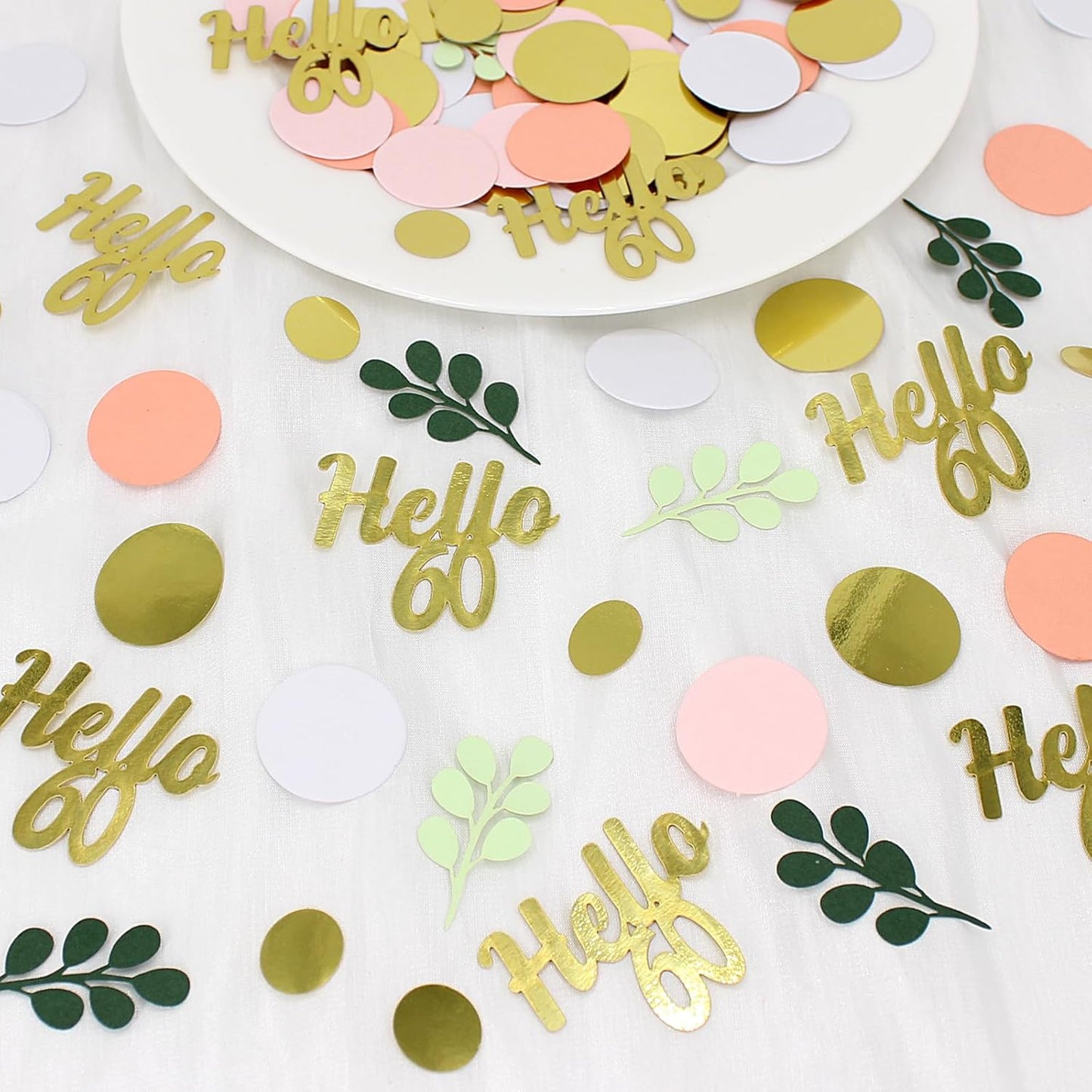 300PC 60TH Birthday Confetti for Table Pink and Sage Green Happy 60TH Birthday Decorations for Woman Dots Hello 60 Confetti Scatters Sixty Party Decor Supplies