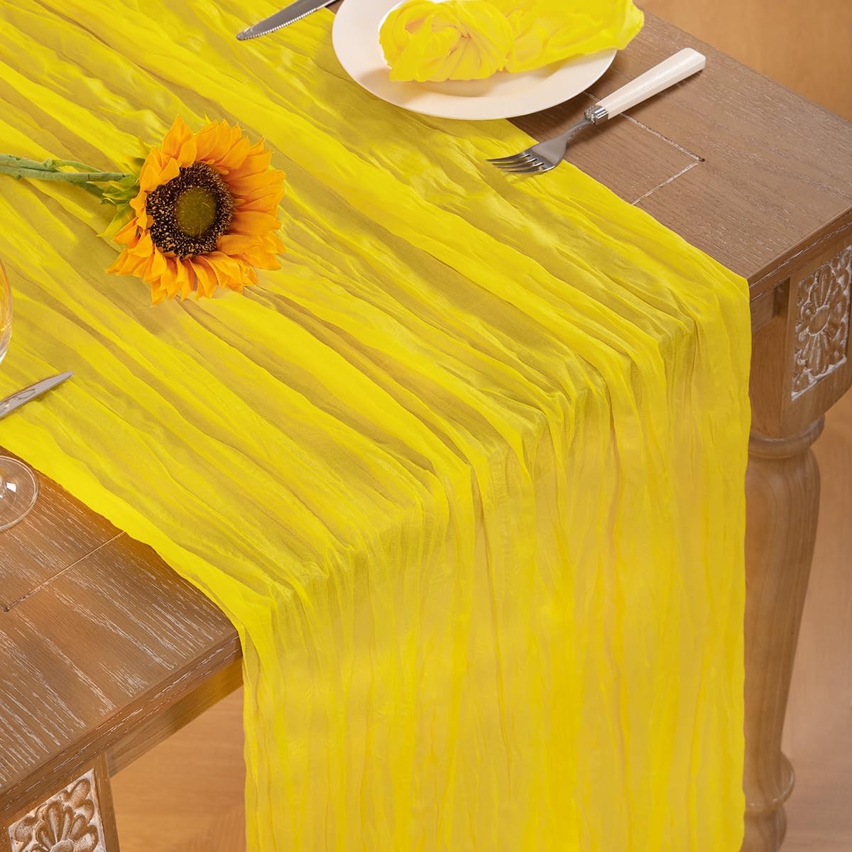 Lemon Yellow Cheesecloth Table Runner 6 Pack Fall Table Runners Boho Gauze 120 Inches Yellow Cheese Cloth Fall Table Decorations for Thanksgiving Wedding Bridal Baby Shower Parties Decor
