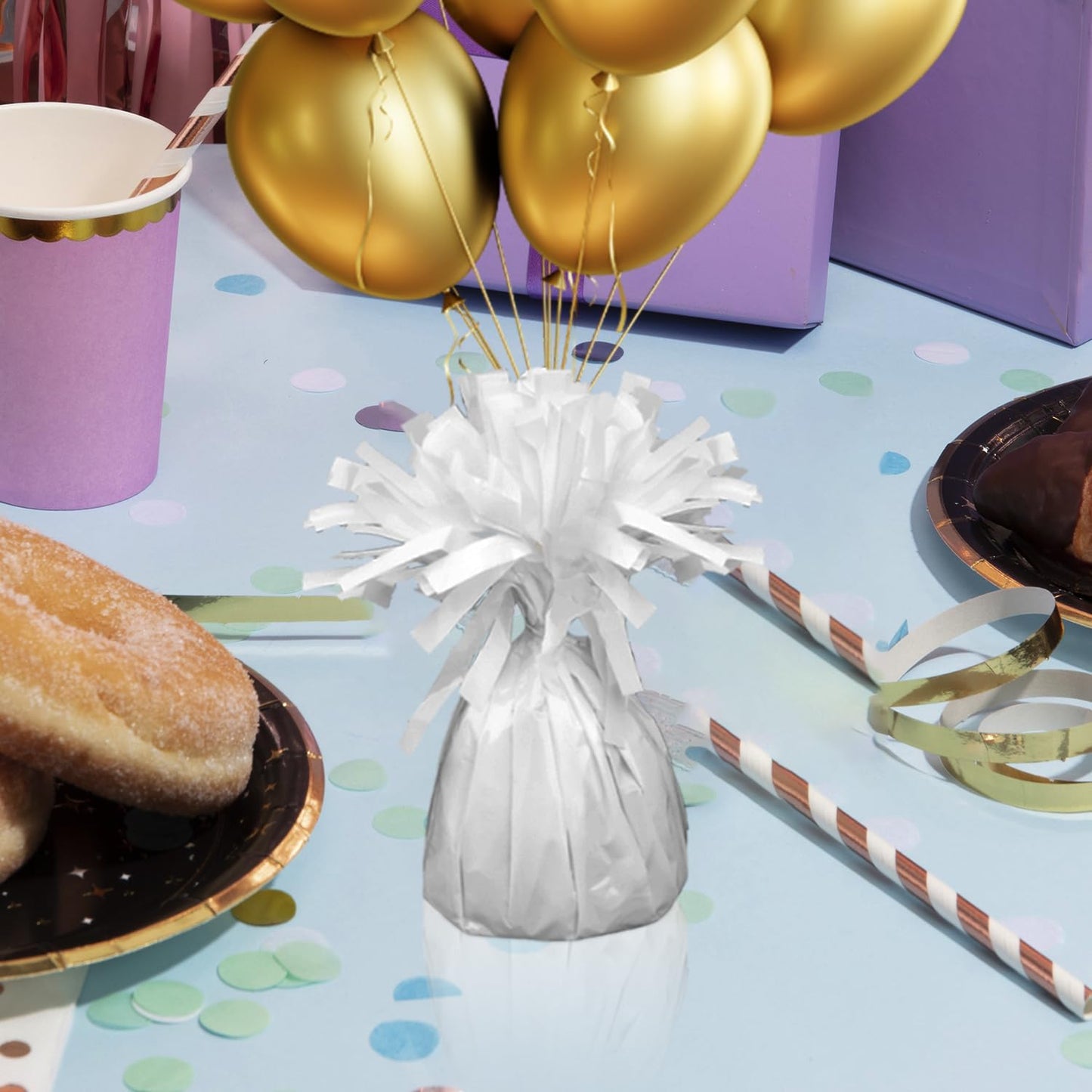 12PCS Balloon Weight Metallic Heavy Solid Balloon Pendant Pack Holder For Table Centerpieces Birthday Wedding Chrismas Party Decoration (White)