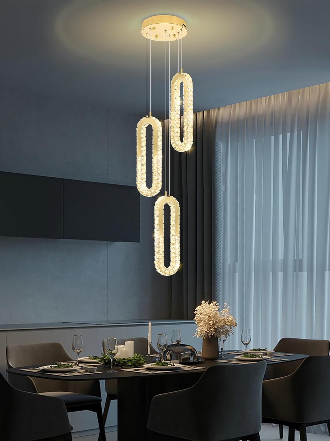 Modern Pendant Light for Kitchen Island Crystal Ring Chandelier Gold LED Pendant Lighting Fixture for Dining Room Kitchen Living Room Foyer Hallway Bedroom