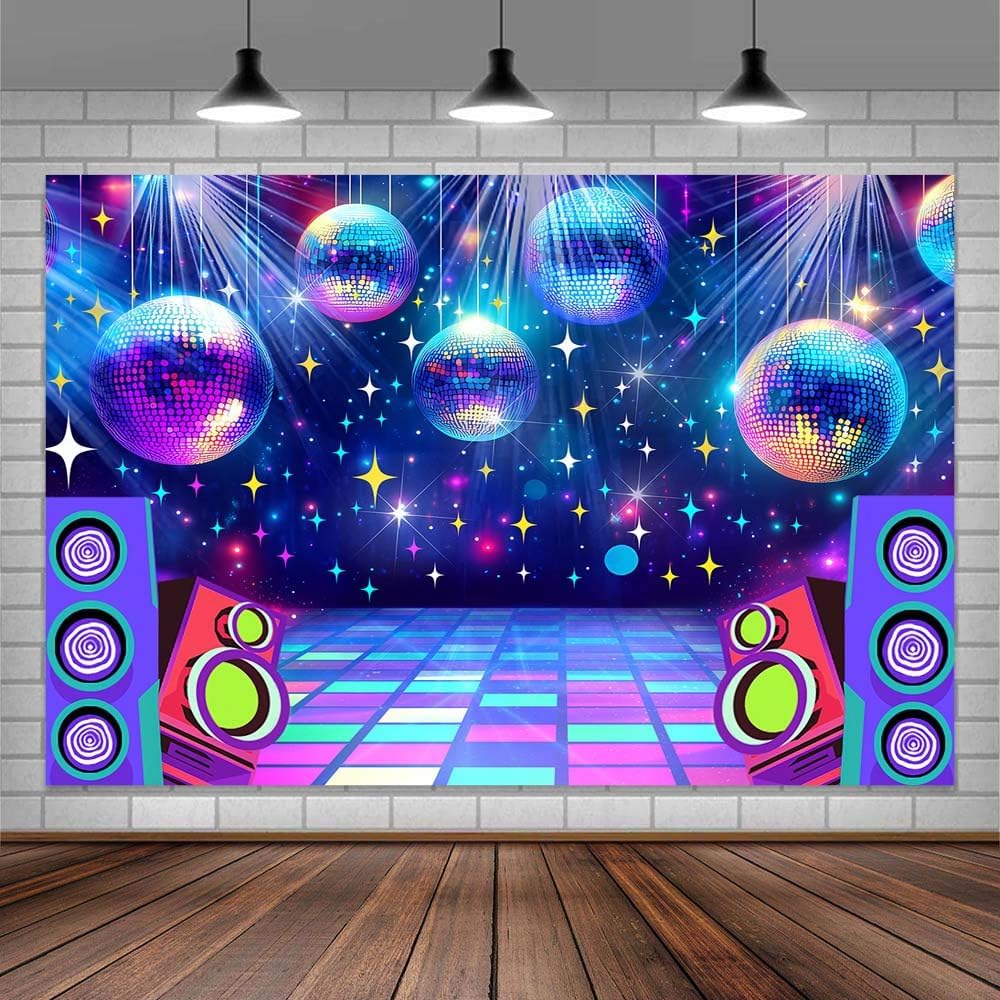 Dance Party Backdrop Retro 80s 90s Theme Stage Dance Ball Music Birthday Party Decoration DJ Photography Background 8 x 6 ft for Baby Shower Picture Photo Shoot Polyester Fabric,Multi1