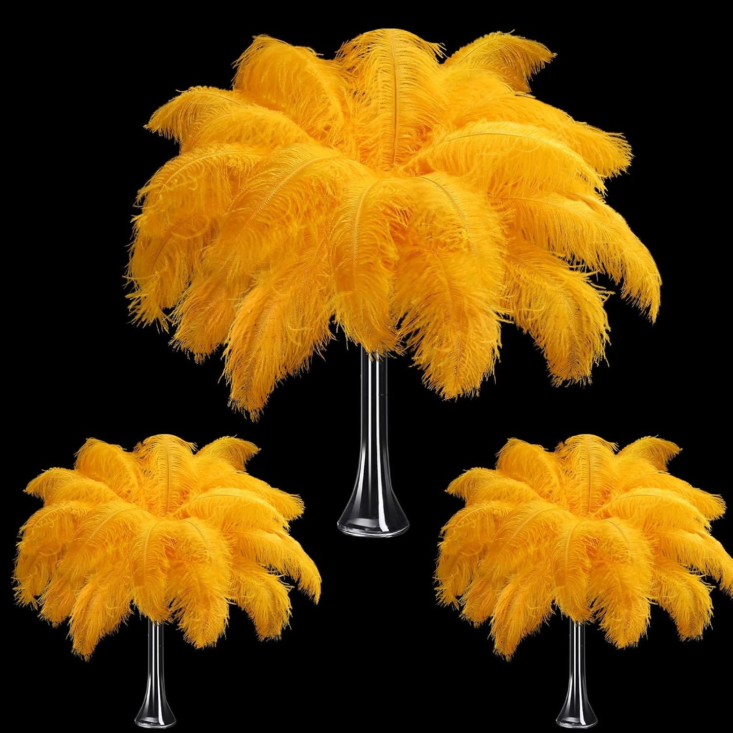 Maitys 90 Pcs Large Natural Ostrich Feathers Bulk 14-16 Inch (35-40cm) 12-14 Inch (30-35cm) 10-12 Inch (25-30cm) Ostrich Feathers Plumes for Centerpieces Wedding(Gold)