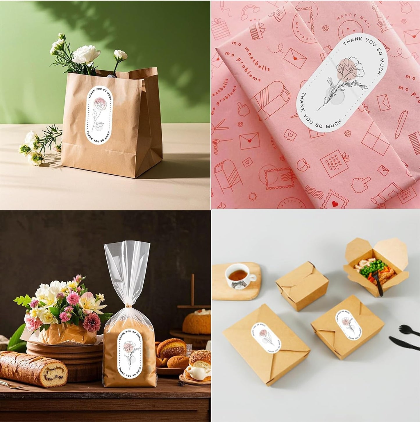 500 Pieces Large Thank You Stickers, Gift Flower Decorative Wrapping Stickers, Suitable for Boxes and Bags Outer Labels Seal Decals Gift Boxes Decoration. (Blossom Thanks)