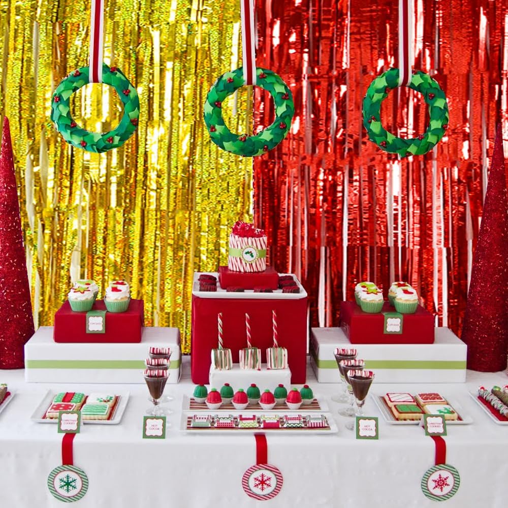 BEISHIDA 4 Pcs Red and Gold Party Streamers Fringe Foil Curtain Backdrop Tinsel Background Party Decoration for Door Wall Graduation Birthday Wedding Anniversary Christmas Party Decoration