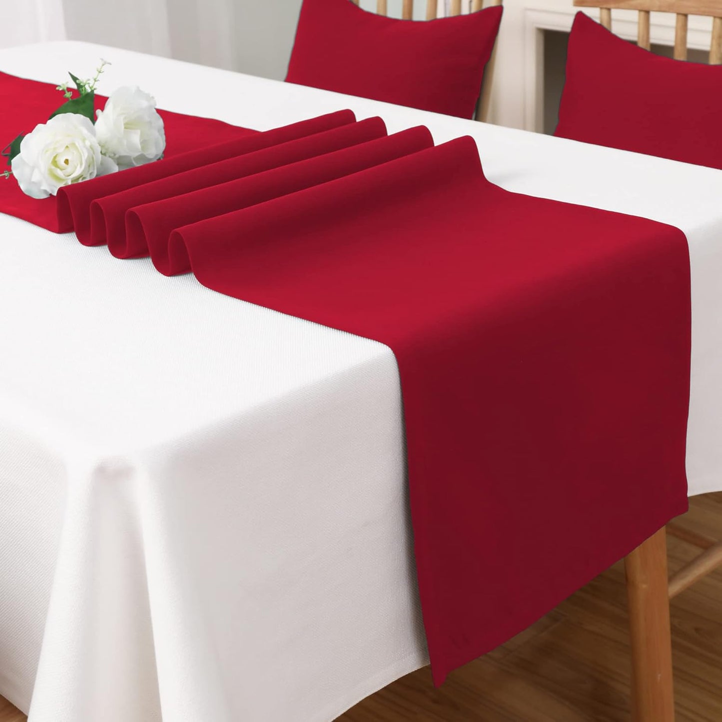 DUALIFE Red Table Runner 14 x 72 inch Divine for Valentines Day Mother's Day Wedding Holiday Dining, Natural Fabric Handcrafted Dresser Scarf Banquet Catering Services Event 1 Piece